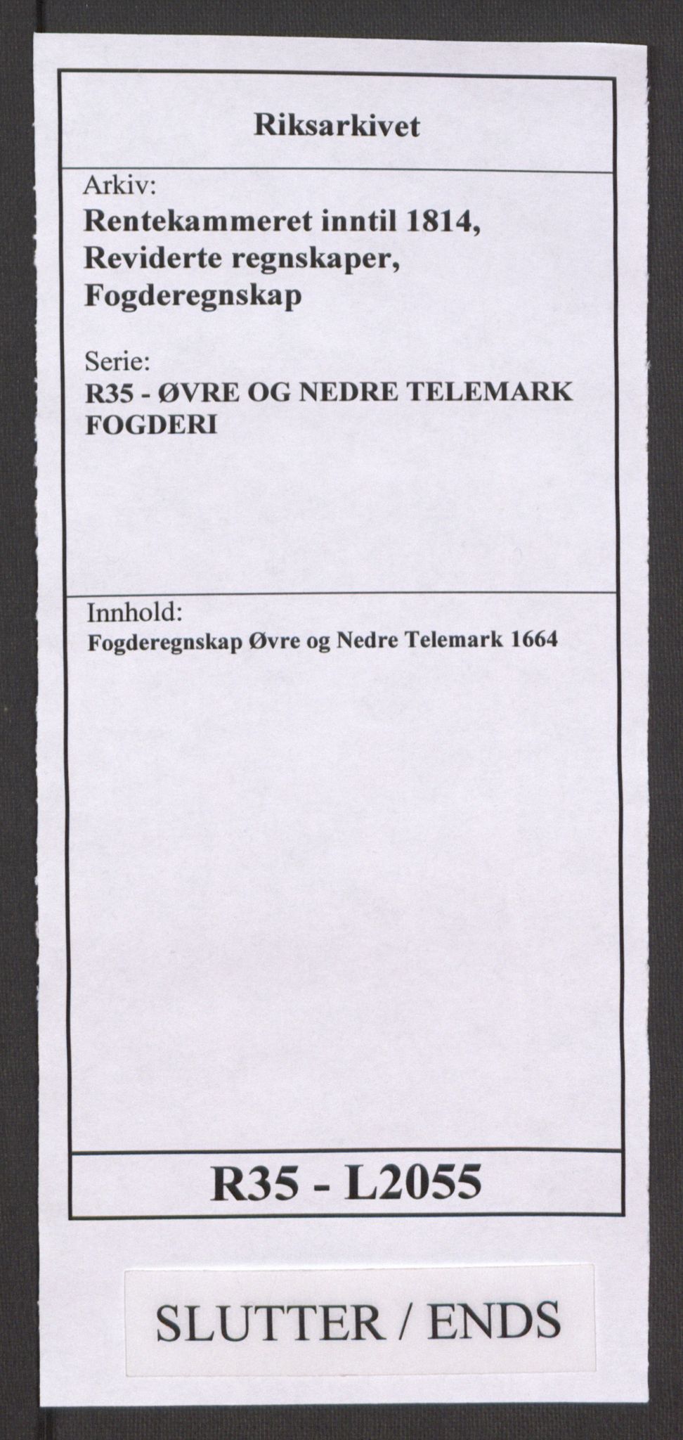 Rentekammeret inntil 1814, Reviderte regnskaper, Fogderegnskap, AV/RA-EA-4092/R35/L2055: Fogderegnskap Øvre og Nedre Telemark, 1664, p. 416