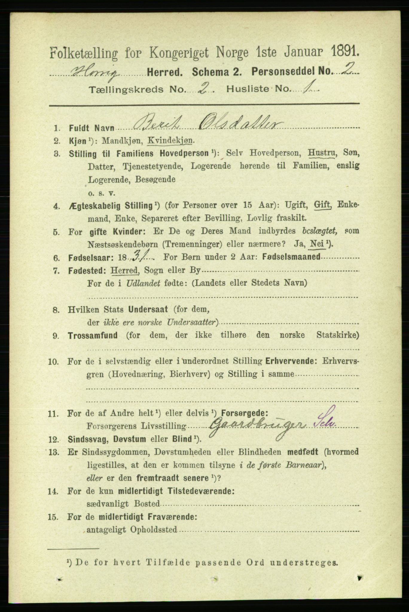 RA, 1891 census for 1650 Horg, 1891, p. 661