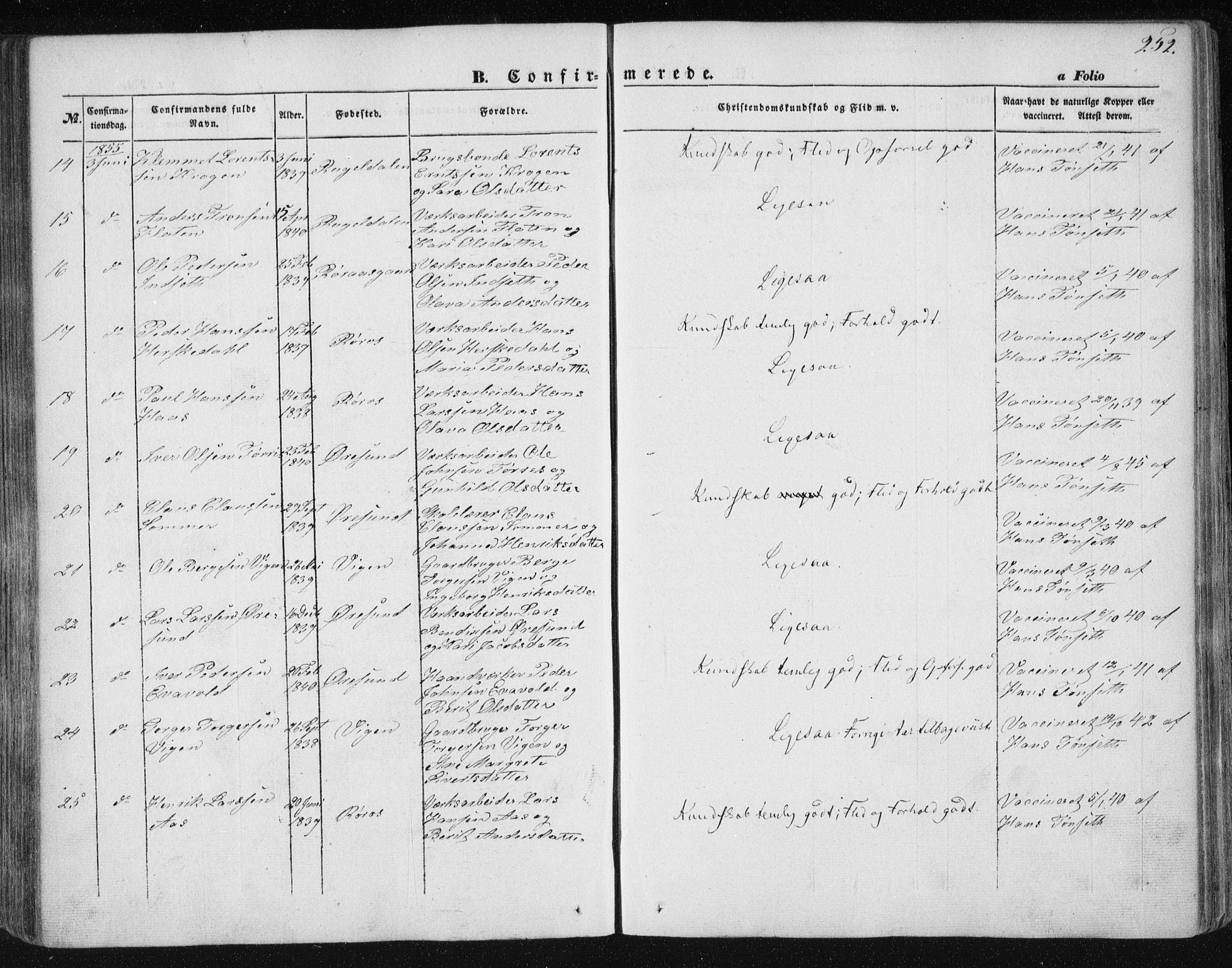 Ministerialprotokoller, klokkerbøker og fødselsregistre - Sør-Trøndelag, SAT/A-1456/681/L0931: Parish register (official) no. 681A09, 1845-1859, p. 252