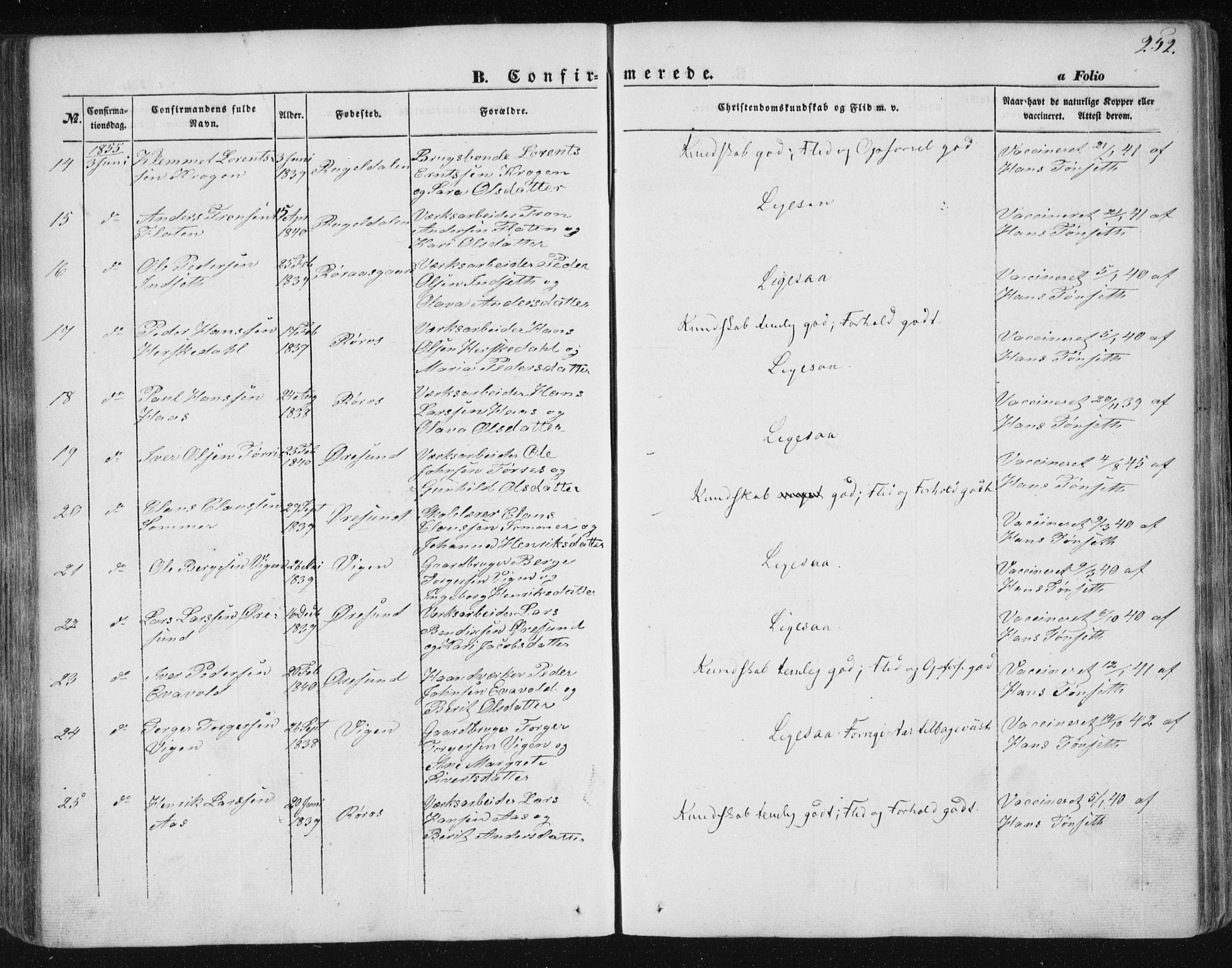 Ministerialprotokoller, klokkerbøker og fødselsregistre - Sør-Trøndelag, AV/SAT-A-1456/681/L0931: Parish register (official) no. 681A09, 1845-1859, p. 252