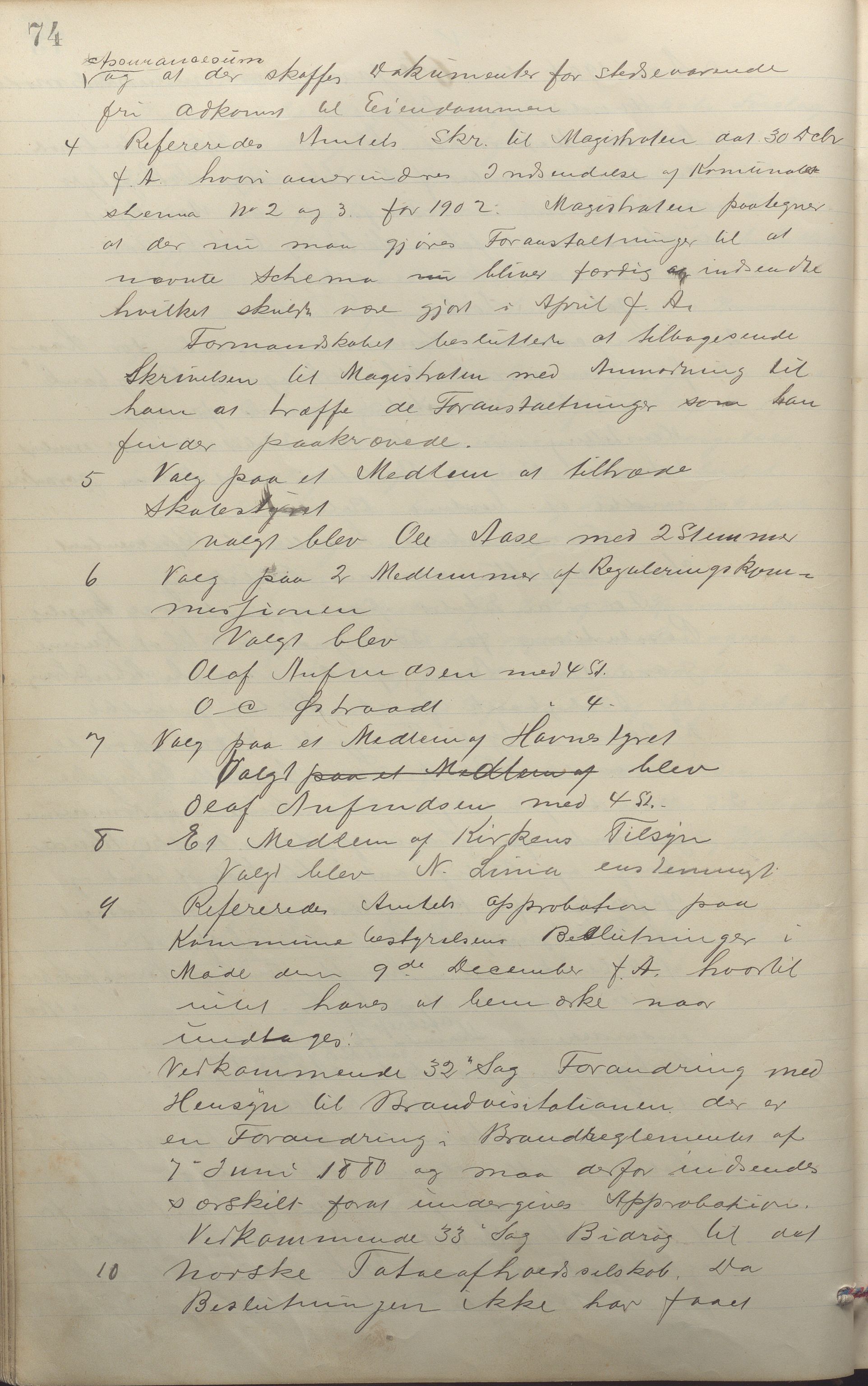 Sandnes kommune - Formannskapet og Bystyret, IKAR/K-100188/Aa/L0006: Møtebok, 1902-1909, p. 74