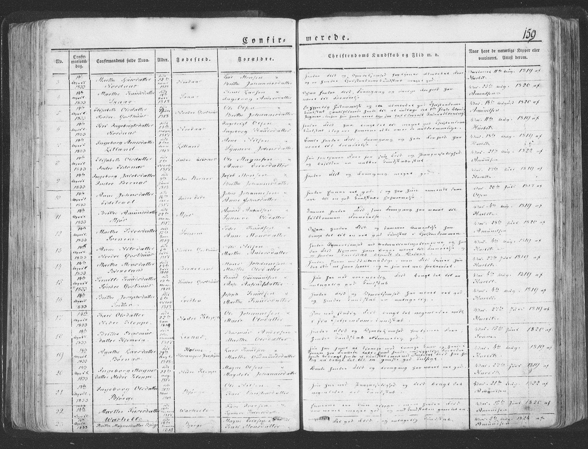 Hosanger sokneprestembete, AV/SAB-A-75801/H/Haa: Parish register (official) no. A 6, 1824-1835, p. 159