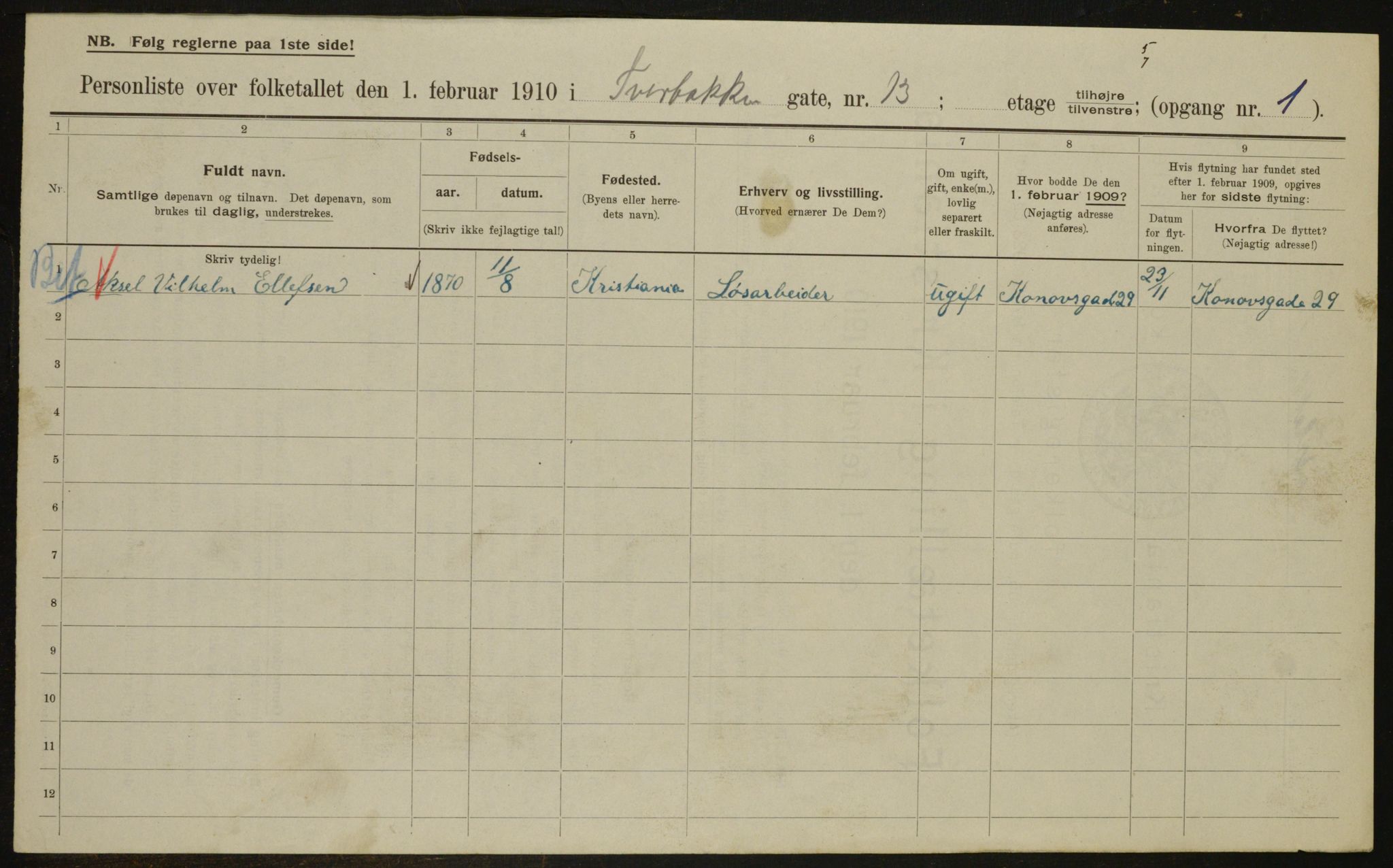 OBA, Municipal Census 1910 for Kristiania, 1910, p. 111505