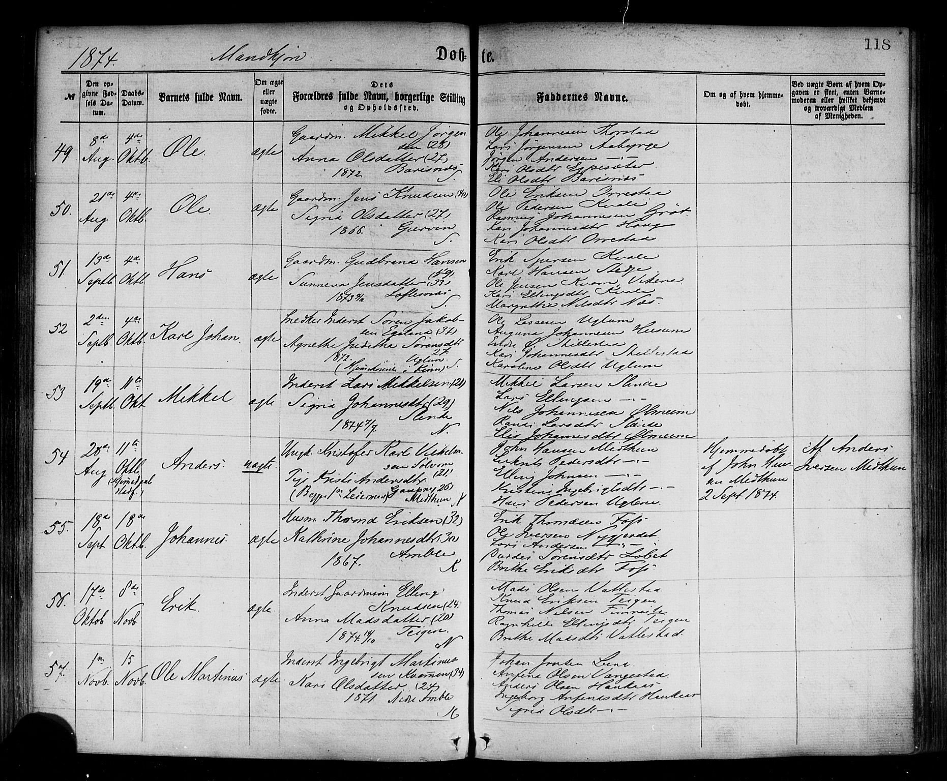 Sogndal sokneprestembete, SAB/A-81301/H/Haa/Haaa/L0014: Parish register (official) no. A 14, 1864-1877, p. 118