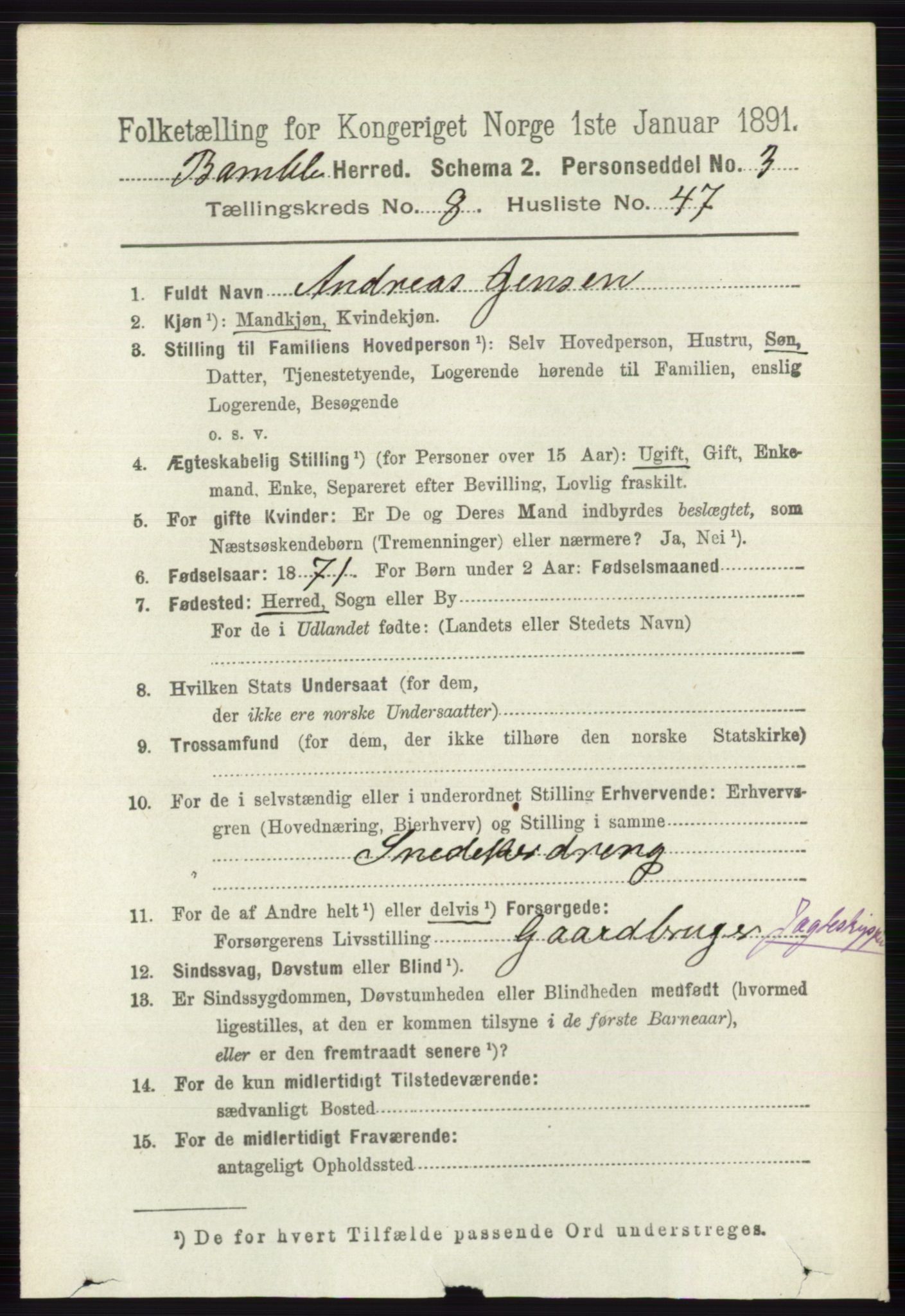 RA, 1891 census for 0814 Bamble, 1891, p. 3791