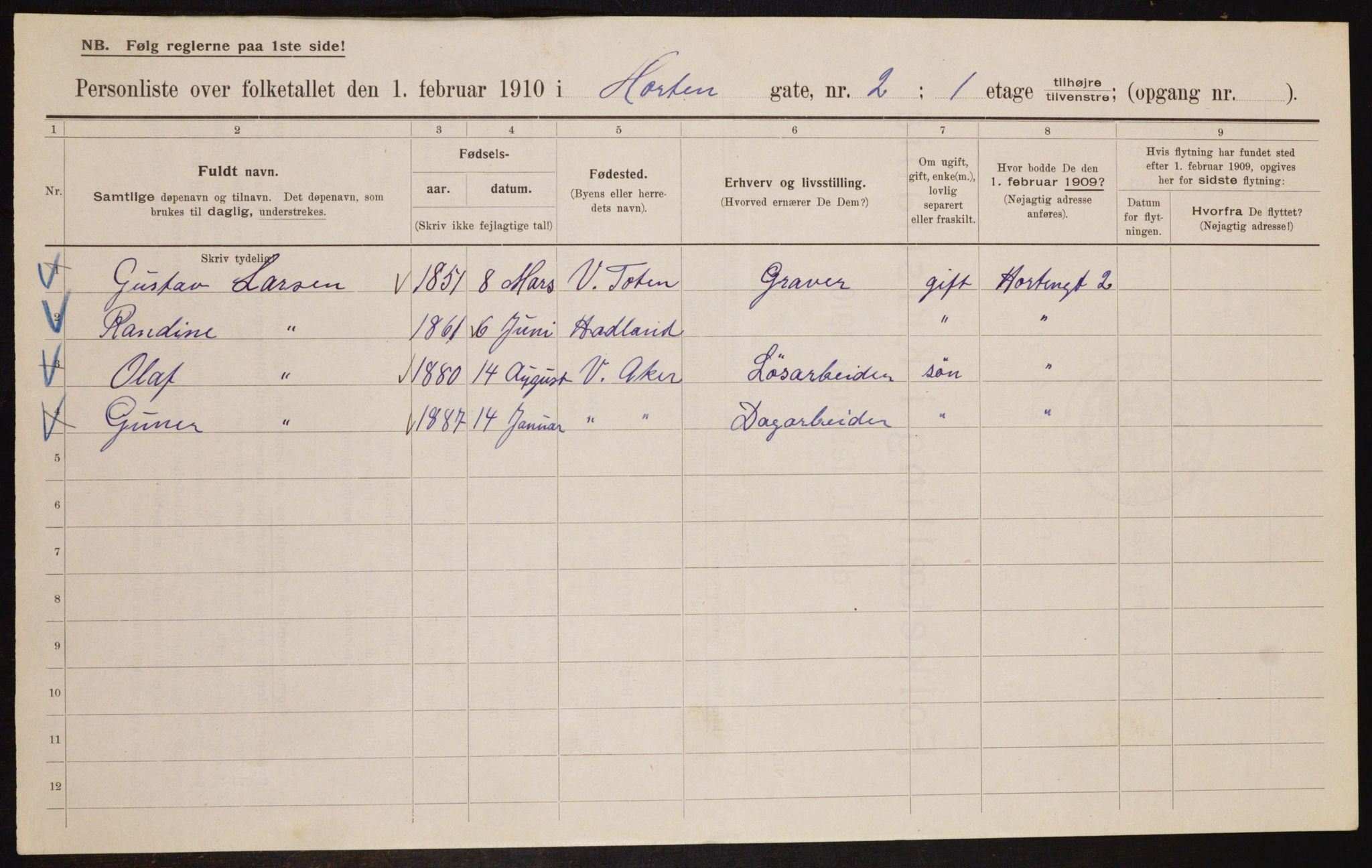 OBA, Municipal Census 1910 for Kristiania, 1910, p. 40609