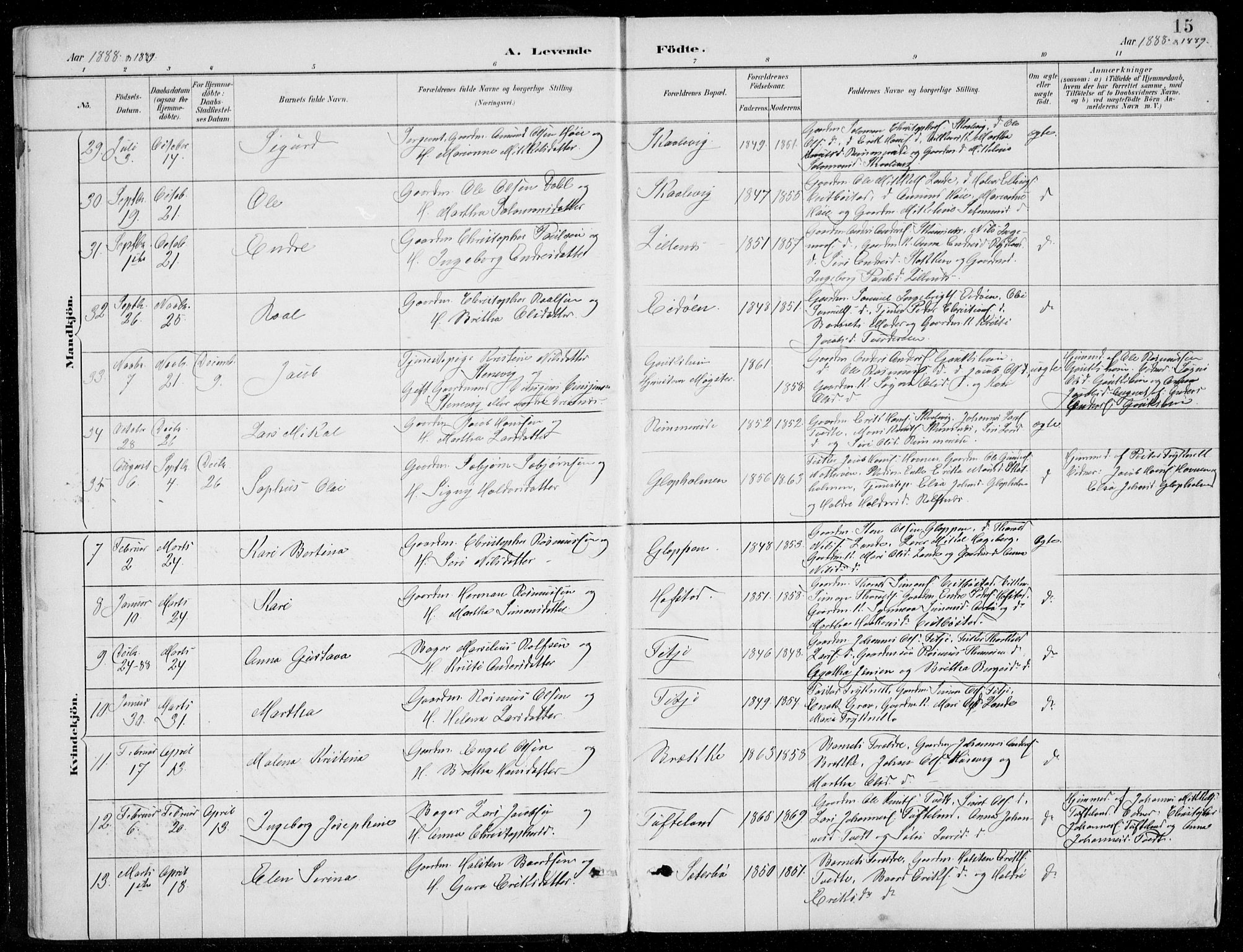 Fitjar sokneprestembete, AV/SAB-A-99926: Parish register (copy) no. A 2, 1887-1906, p. 15