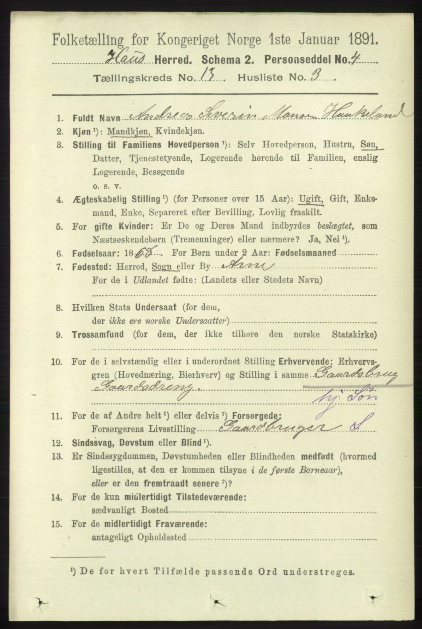 RA, 1891 census for 1250 Haus, 1891, p. 5576