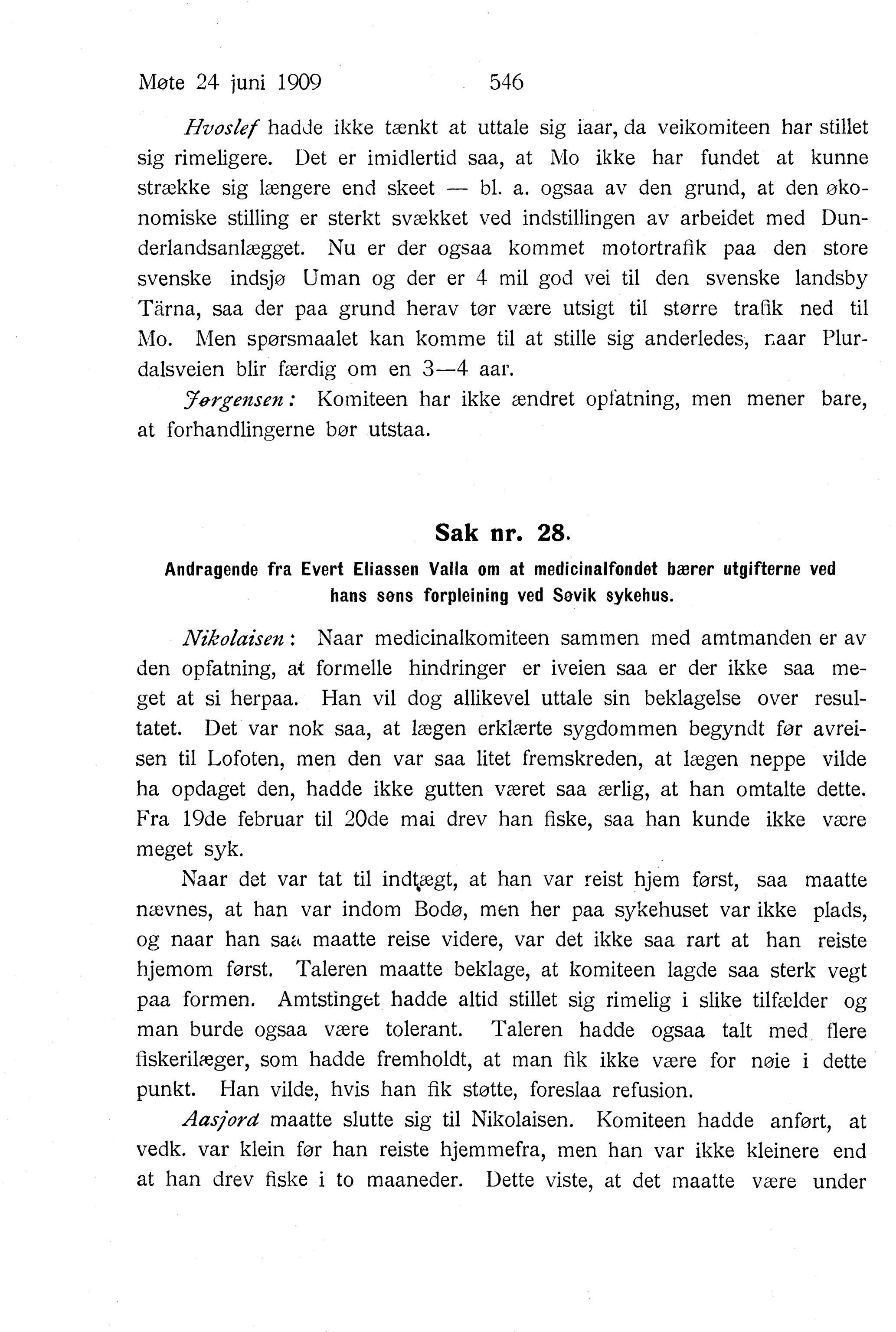 Nordland Fylkeskommune. Fylkestinget, AIN/NFK-17/176/A/Ac/L0032: Fylkestingsforhandlinger 1909, 1909