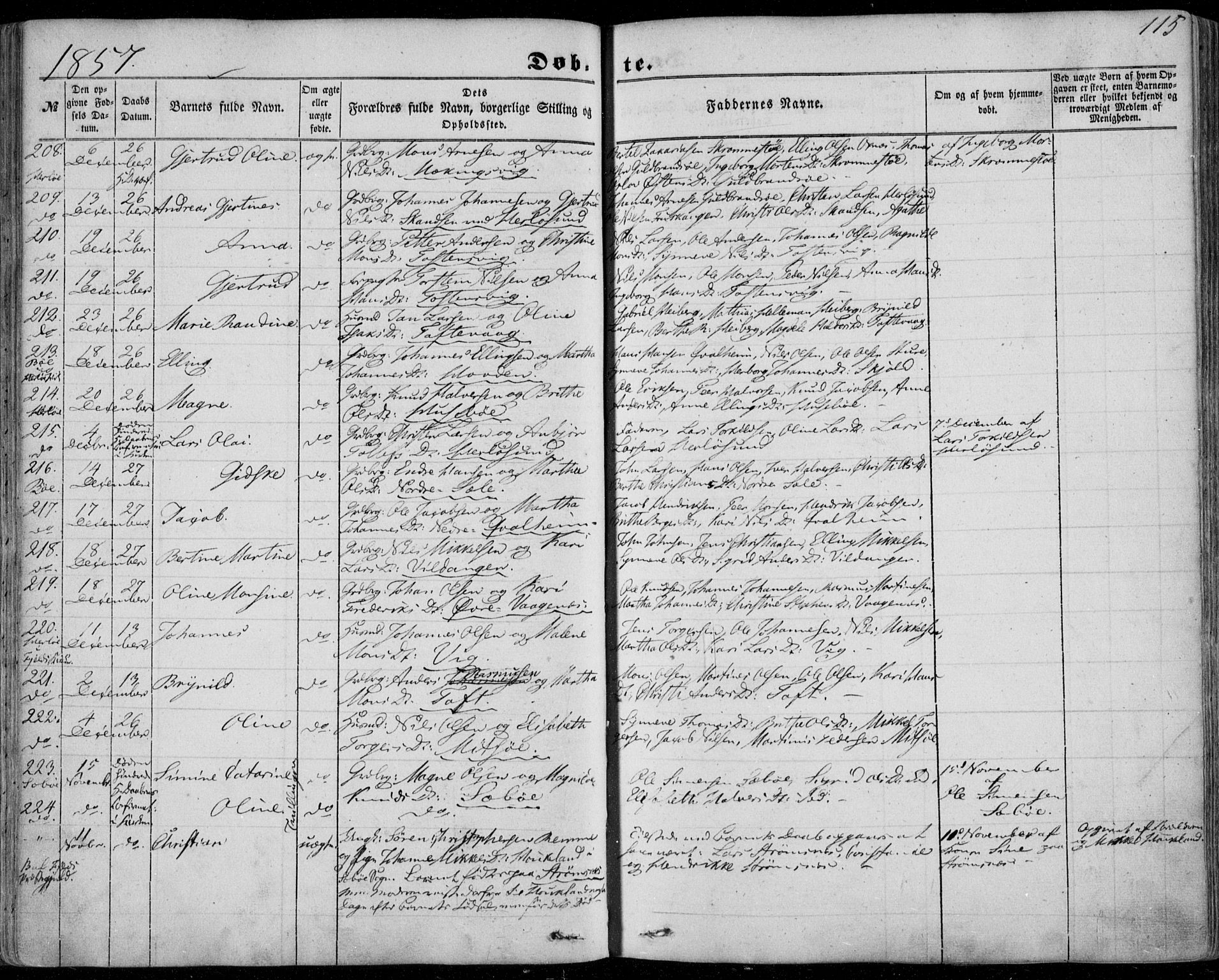 Manger sokneprestembete, SAB/A-76801/H/Haa: Parish register (official) no. A 6, 1849-1859, p. 115