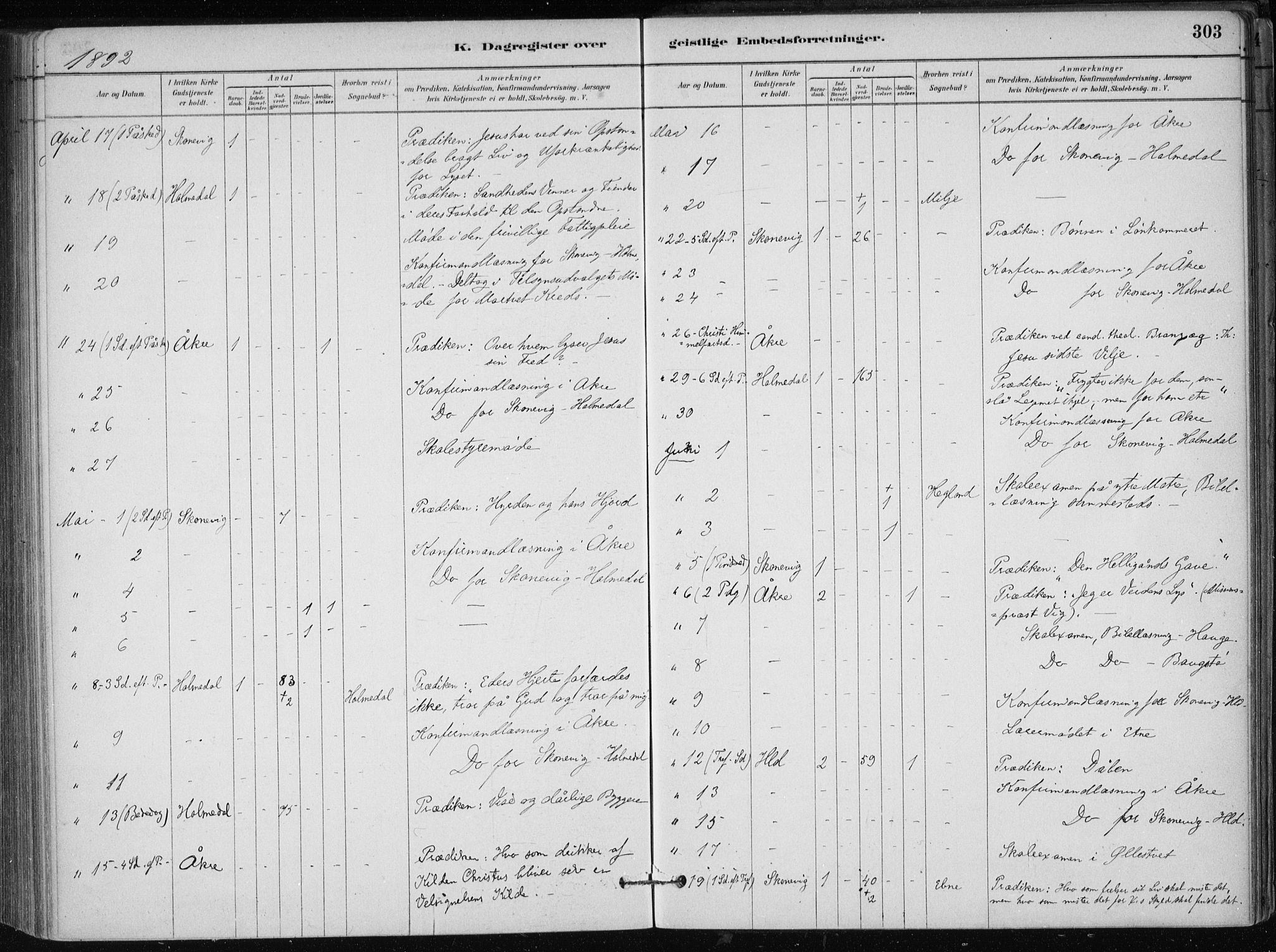 Skånevik sokneprestembete, AV/SAB-A-77801/H/Haa: Parish register (official) no. B 1, 1879-1914, p. 303