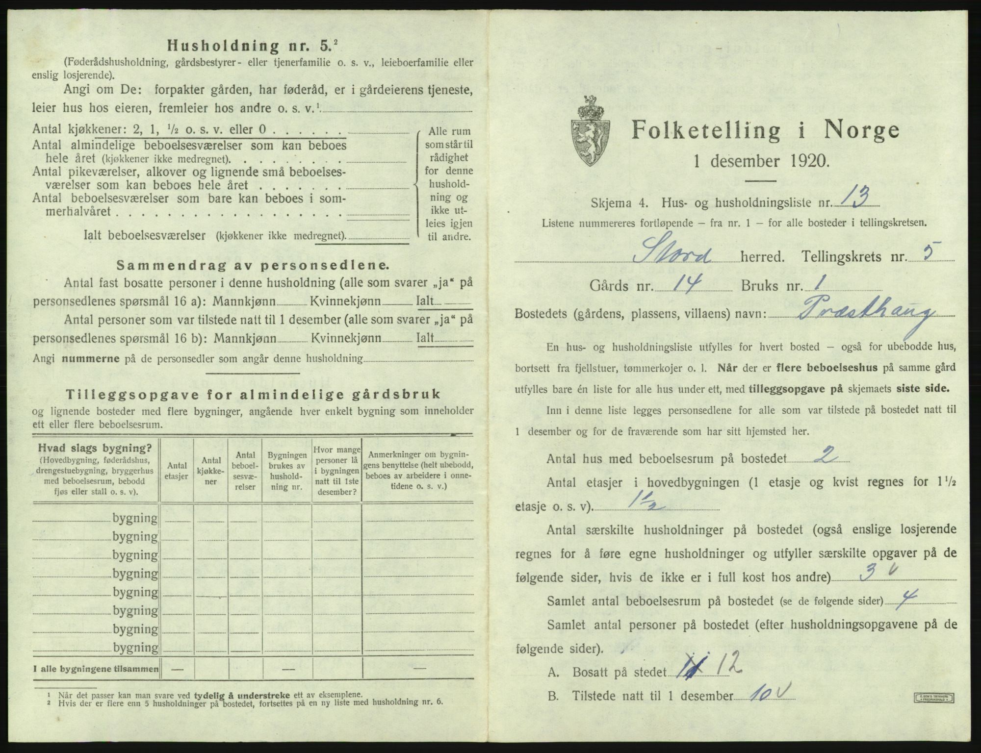 SAB, 1920 census for Stord, 1920, p. 201