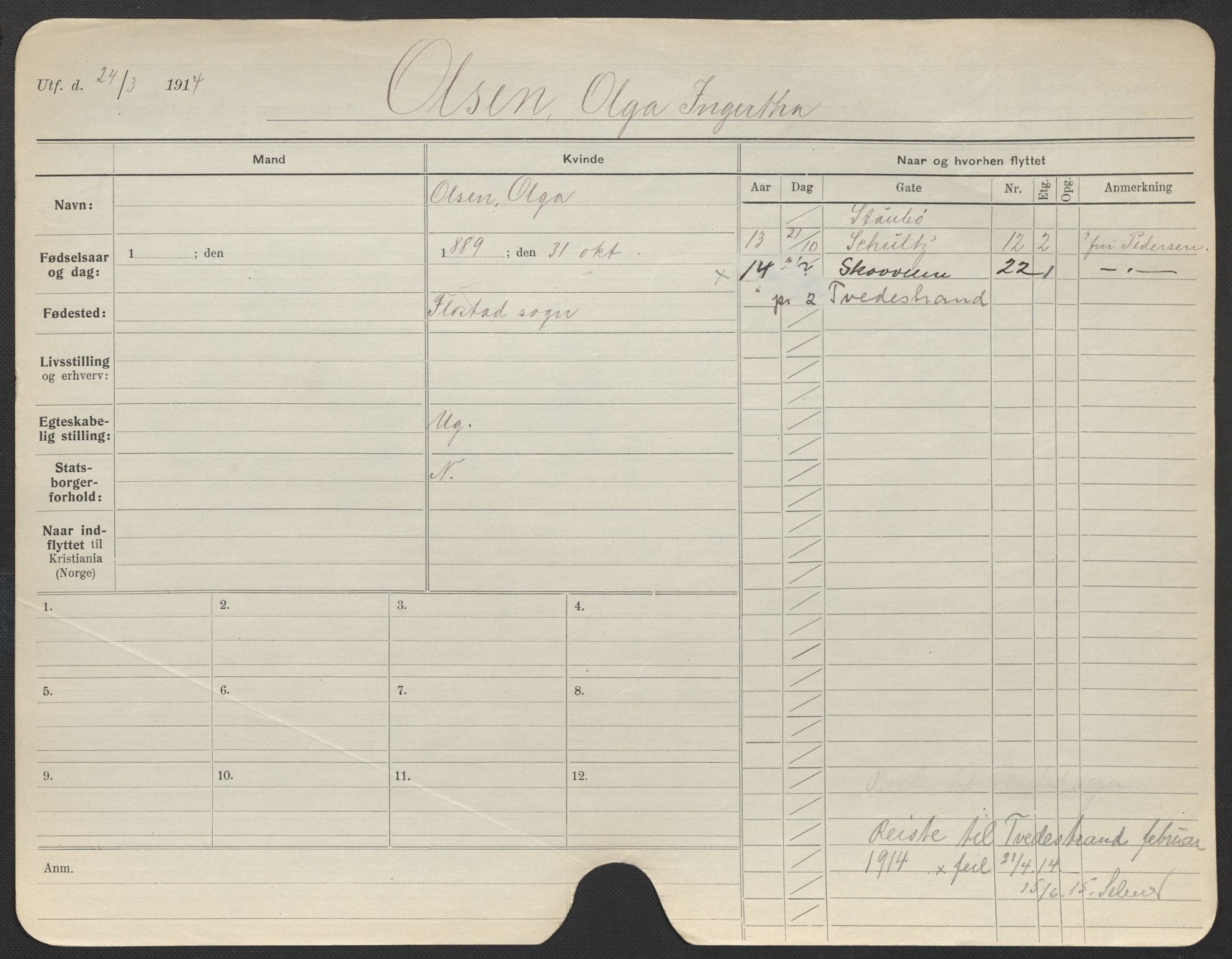 Oslo folkeregister, Registerkort, SAO/A-11715/F/Fa/Fac/L0022: Kvinner, 1906-1914, p. 251a