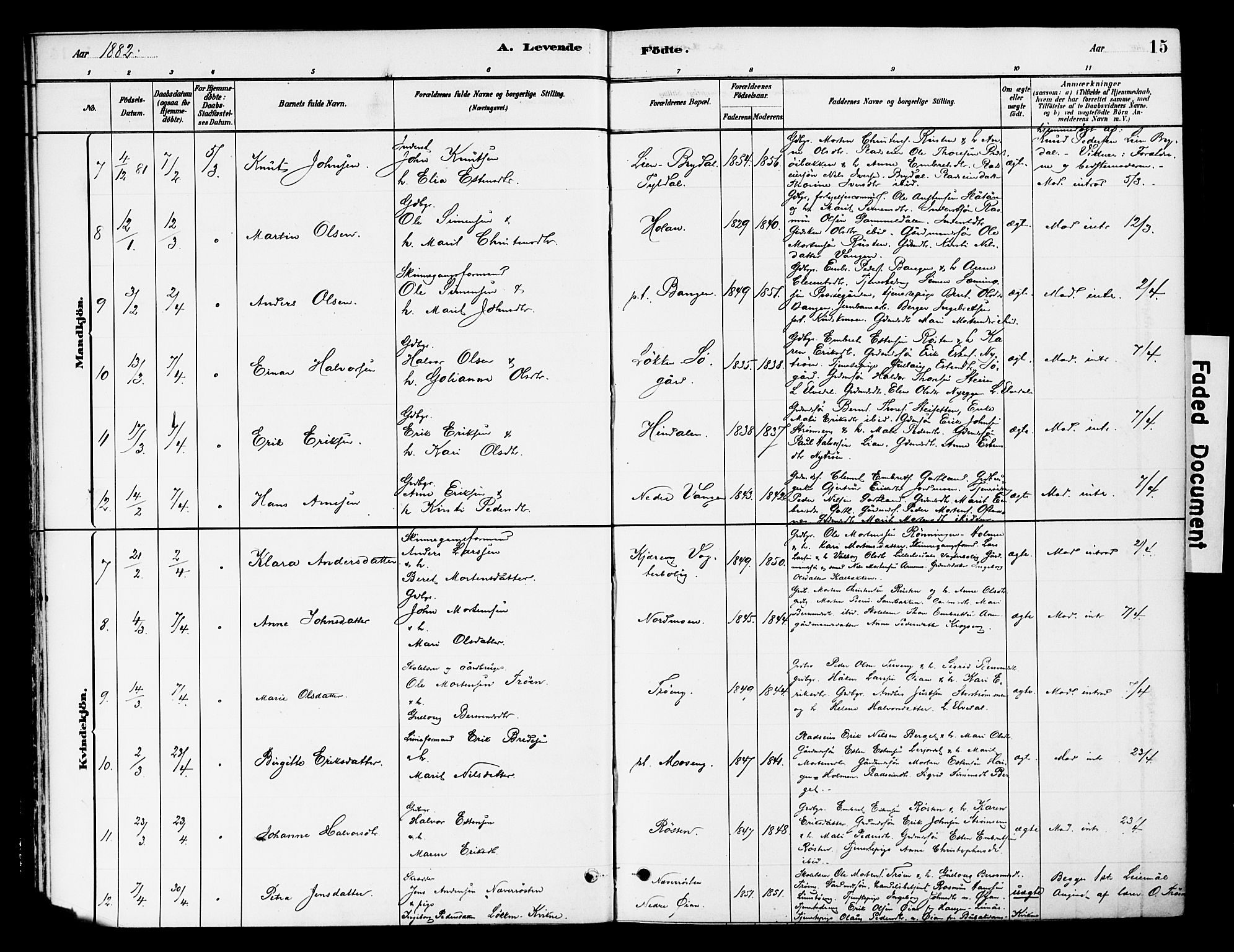 Tynset prestekontor, SAH/PREST-058/H/Ha/Haa/L0022: Parish register (official) no. 22, 1880-1899, p. 15