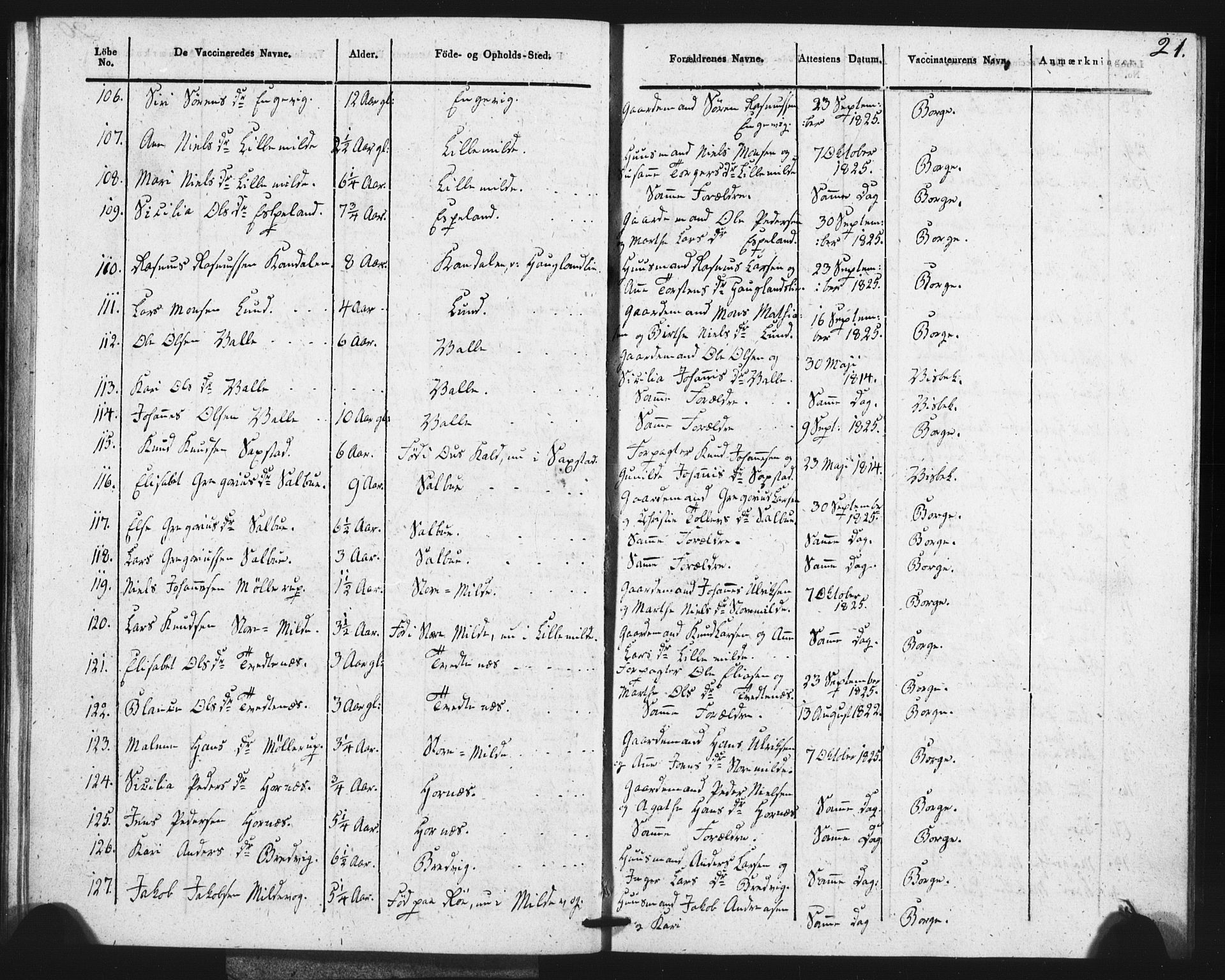 Fana Sokneprestembete, SAB/A-75101/H/Haa/Haaa/L0013: Parish register (official) no. A 13, 1819-1833, p. 21