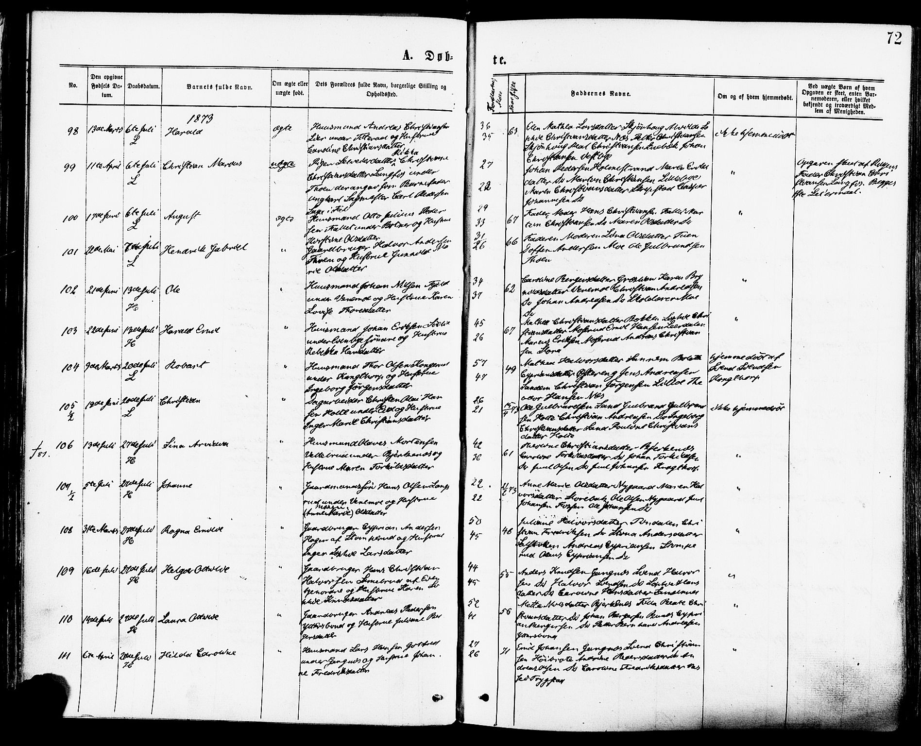 Høland prestekontor Kirkebøker, SAO/A-10346a/F/Fa/L0012.a: Parish register (official) no. I 12A, 1869-1879, p. 72