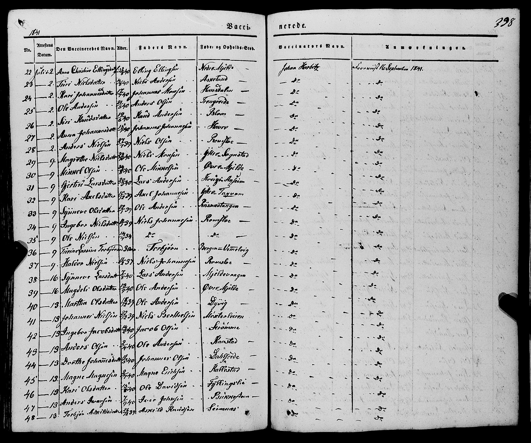 Haus sokneprestembete, AV/SAB-A-75601/H/Haa: Parish register (official) no. A 15, 1838-1847, p. 398