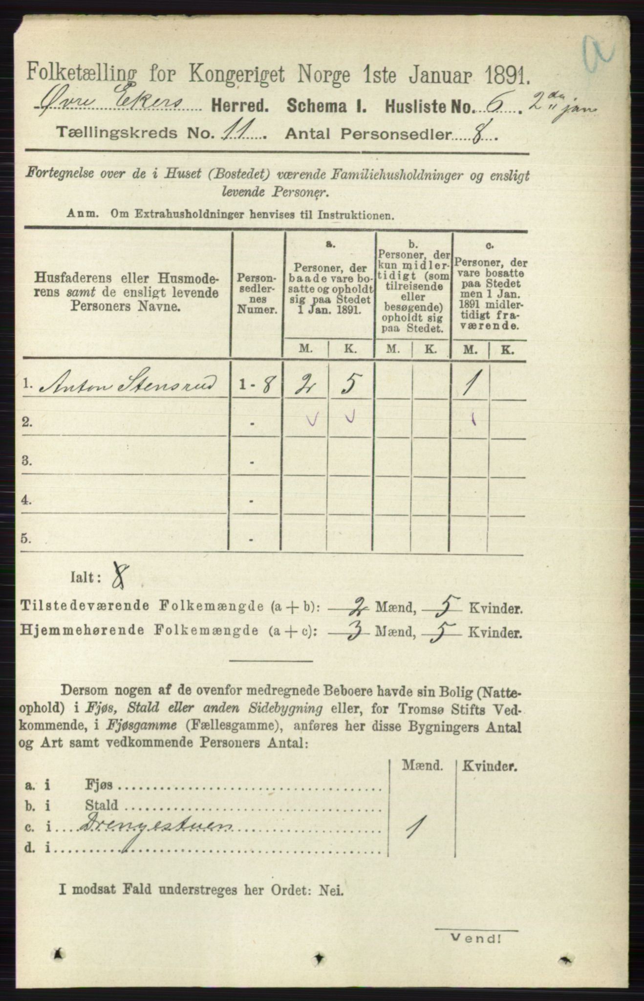 RA, 1891 census for 0624 Øvre Eiker, 1891, p. 4497