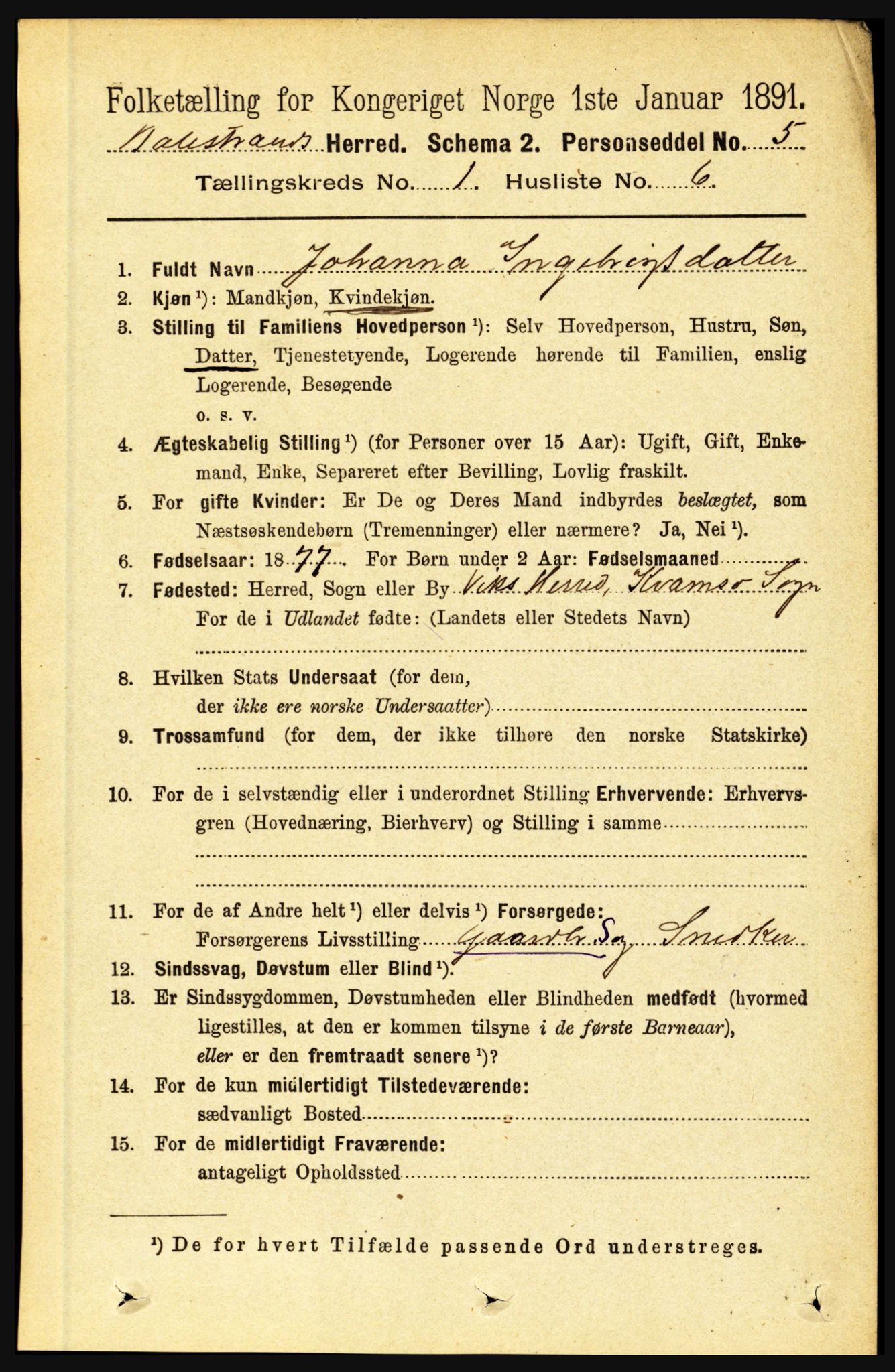 RA, 1891 census for 1418 Balestrand, 1891, p. 96