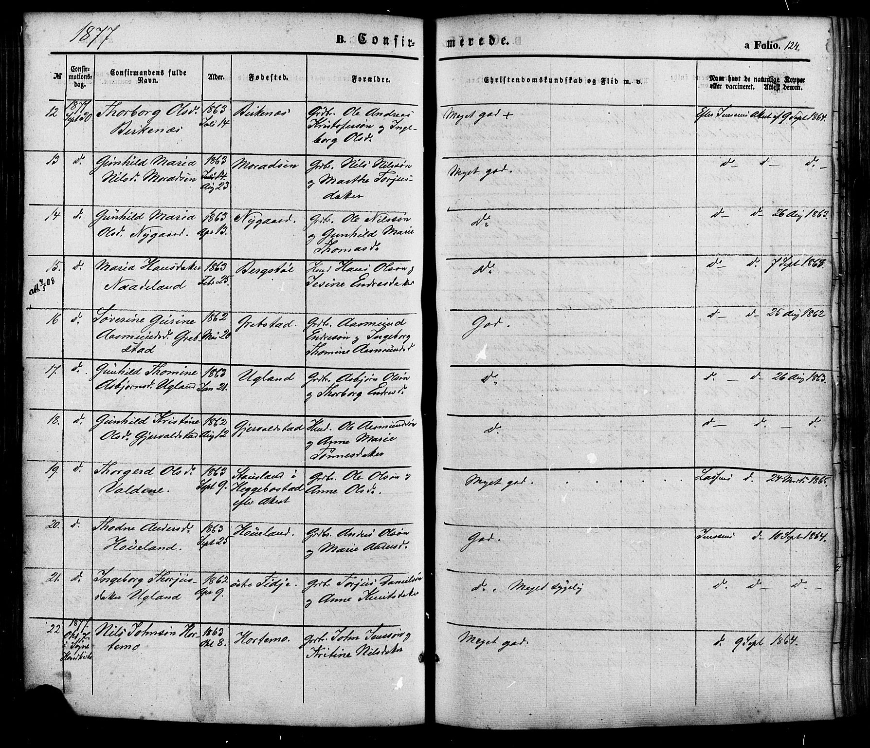 Søgne sokneprestkontor, AV/SAK-1111-0037/F/Fa/Faa/L0002: Parish register (official) no. A 2, 1854-1882, p. 124