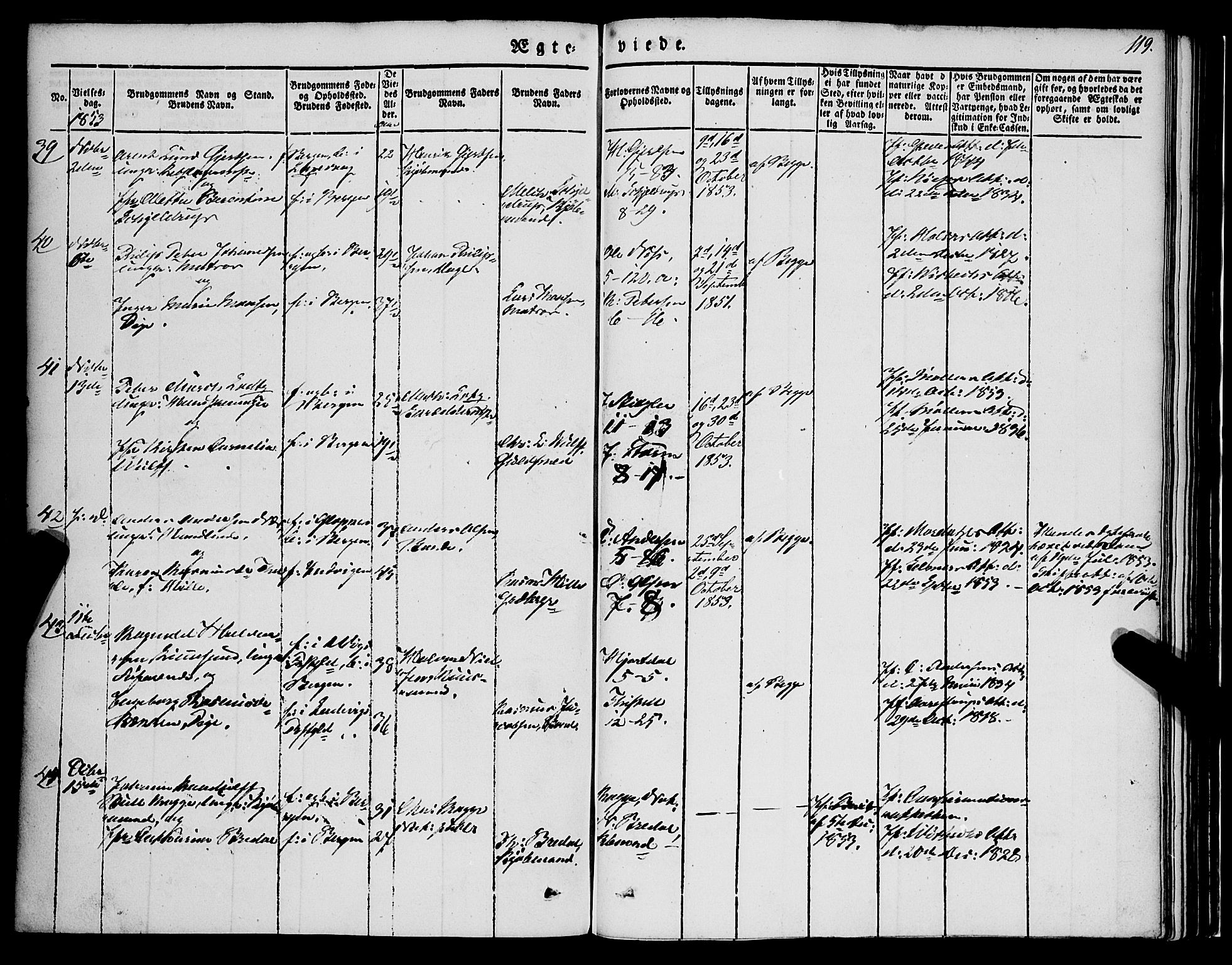 Nykirken Sokneprestembete, SAB/A-77101/H/Haa/L0031: Parish register (official) no. D 1, 1834-1861, p. 119