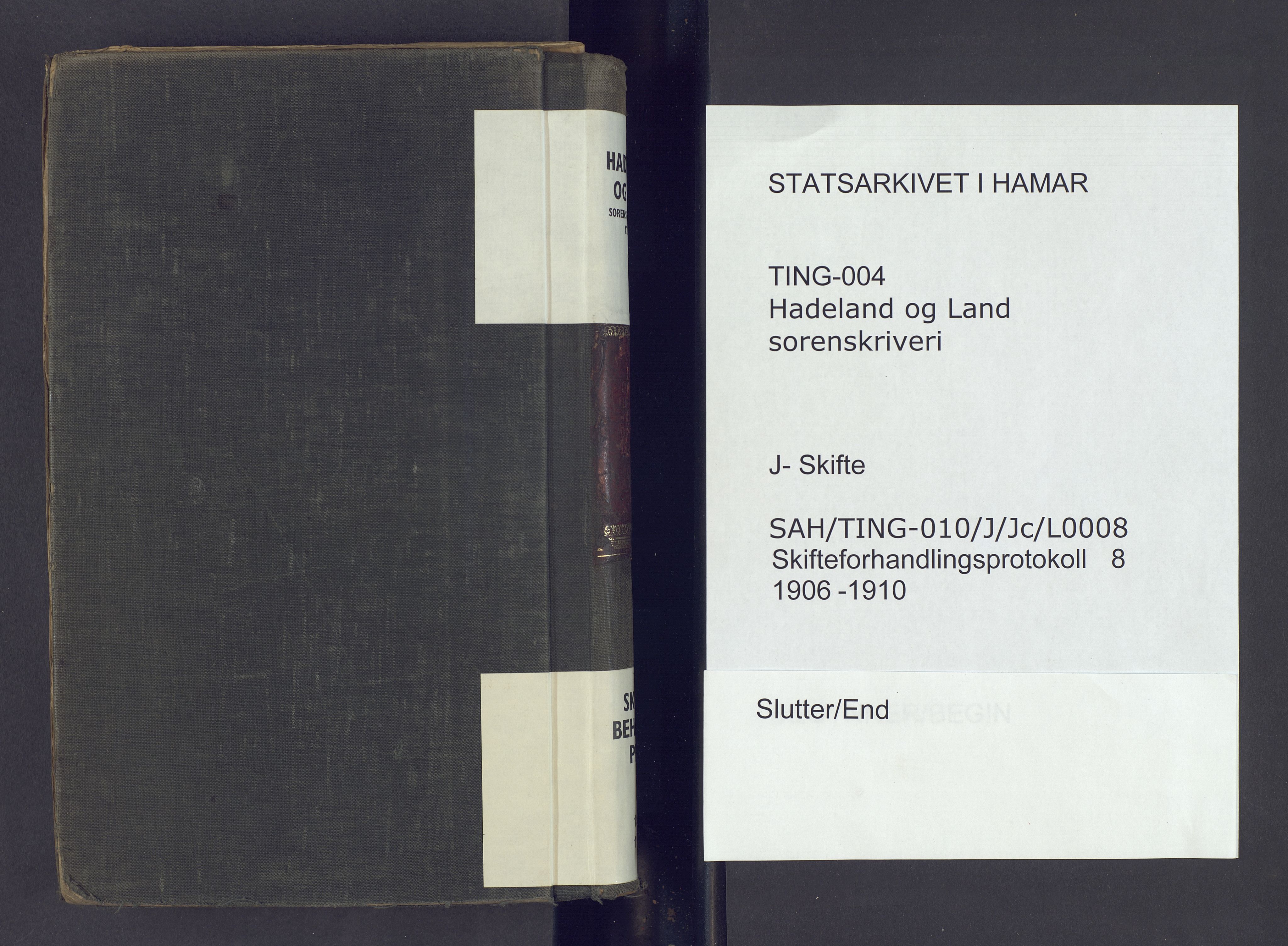 Hadeland og Land tingrett, SAH/TING-010/J/Jc/L0008: Skifteforhandlingsprotokoll, 1906-1910