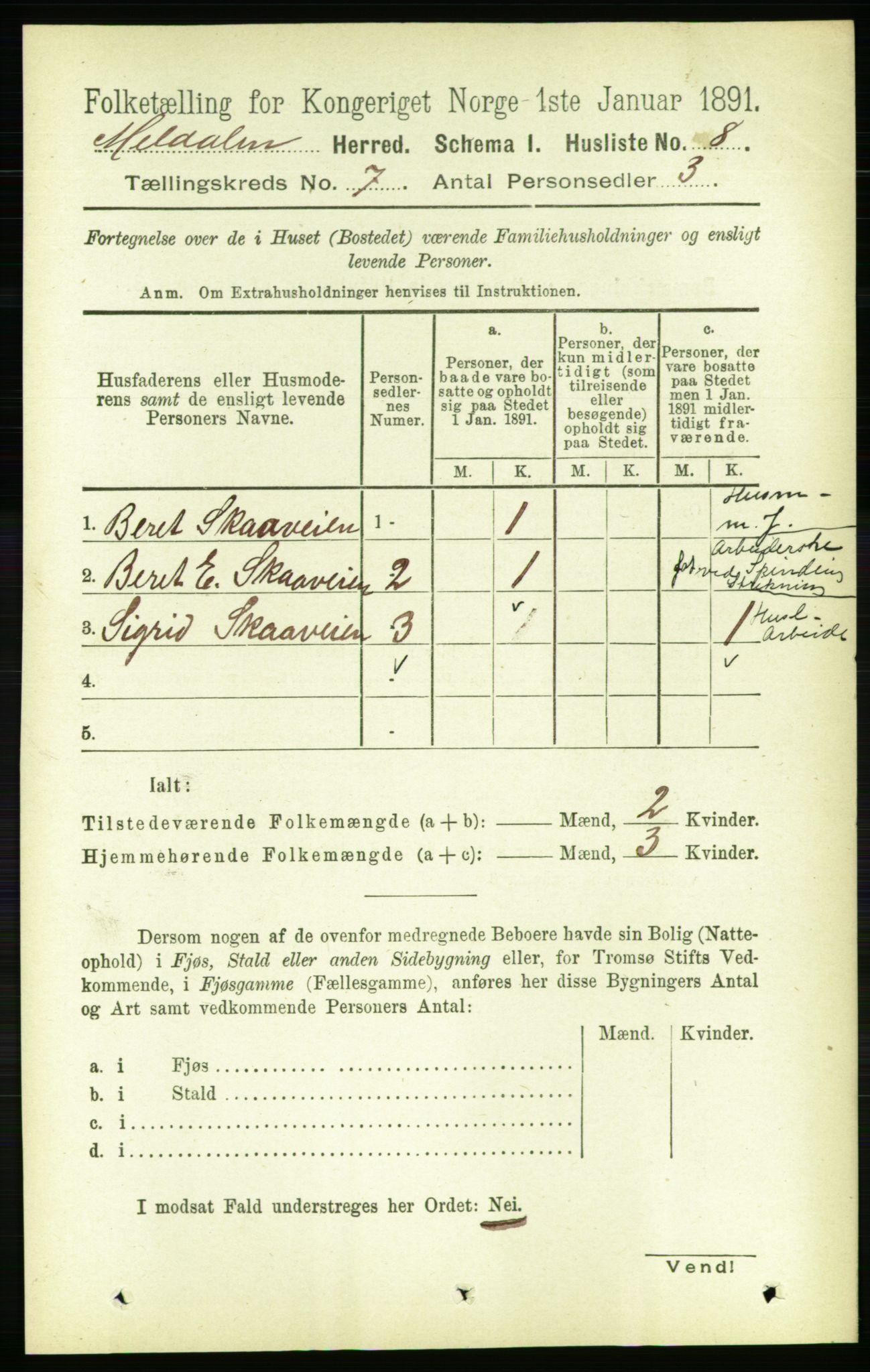 RA, 1891 census for 1636 Meldal, 1891, p. 3338