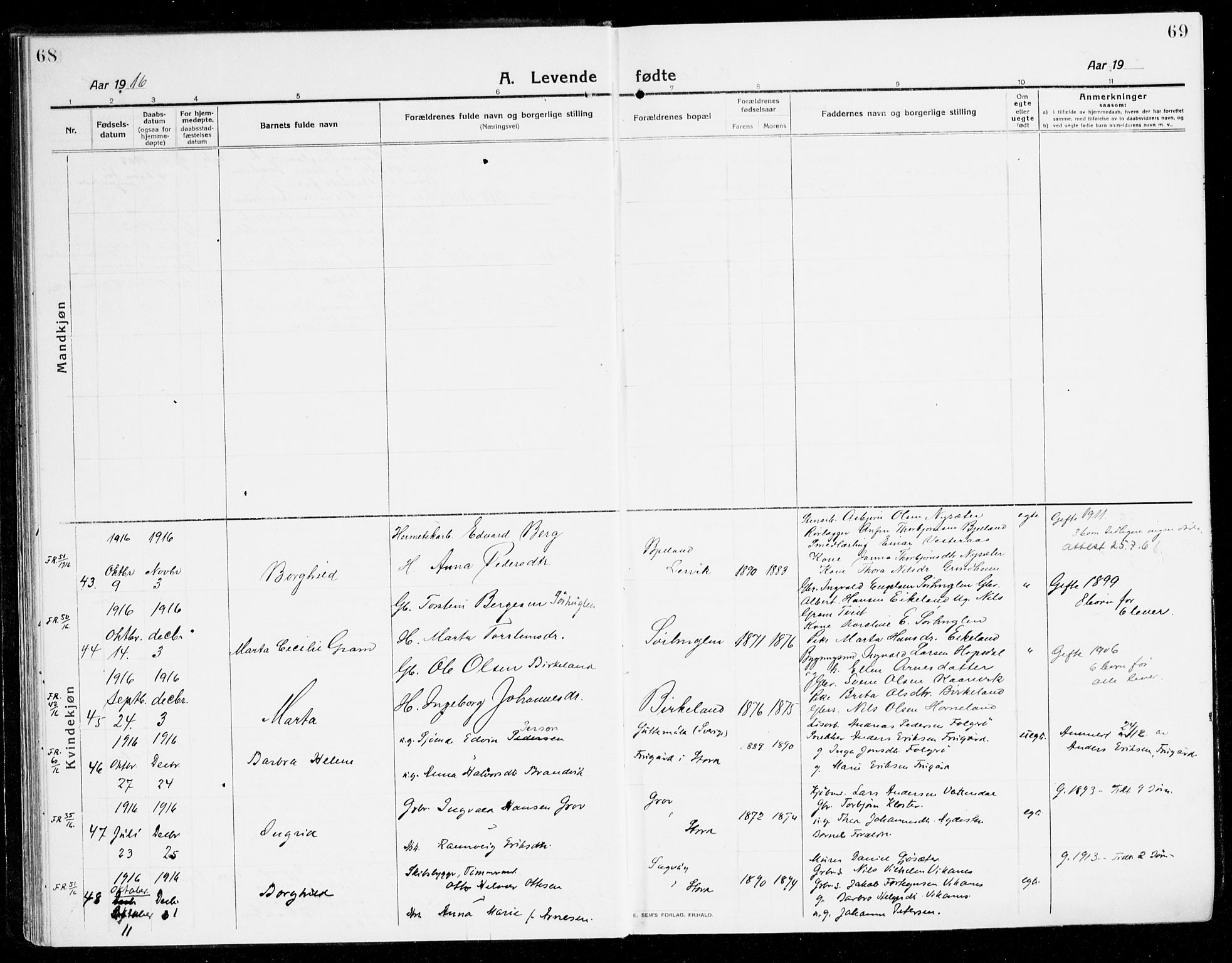 Stord sokneprestembete, AV/SAB-A-78201/H/Haa: Parish register (official) no. B 3, 1913-1925, p. 68-69