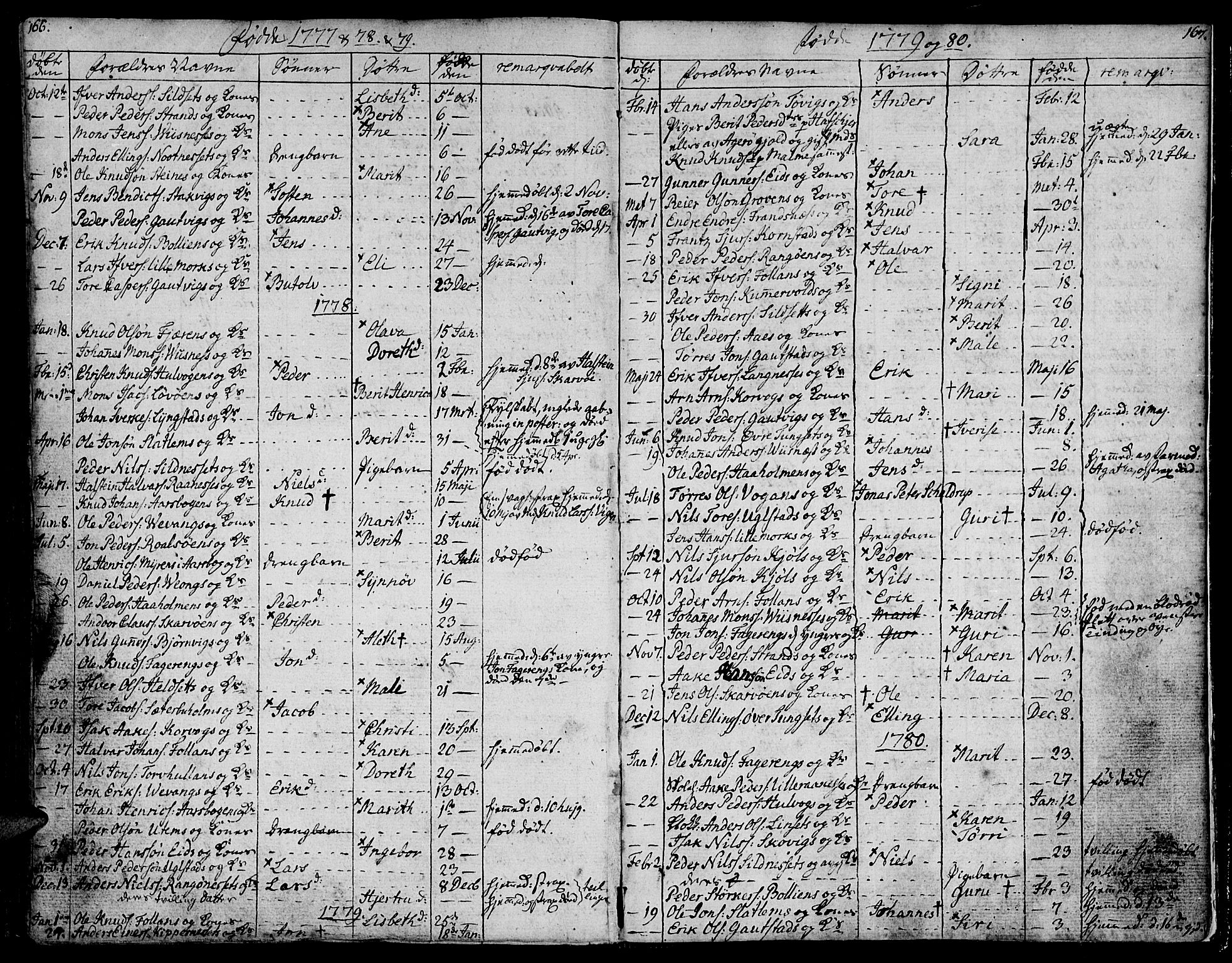 Ministerialprotokoller, klokkerbøker og fødselsregistre - Møre og Romsdal, SAT/A-1454/570/L0829: Parish register (official) no. 570A03, 1769-1788, p. 166-167