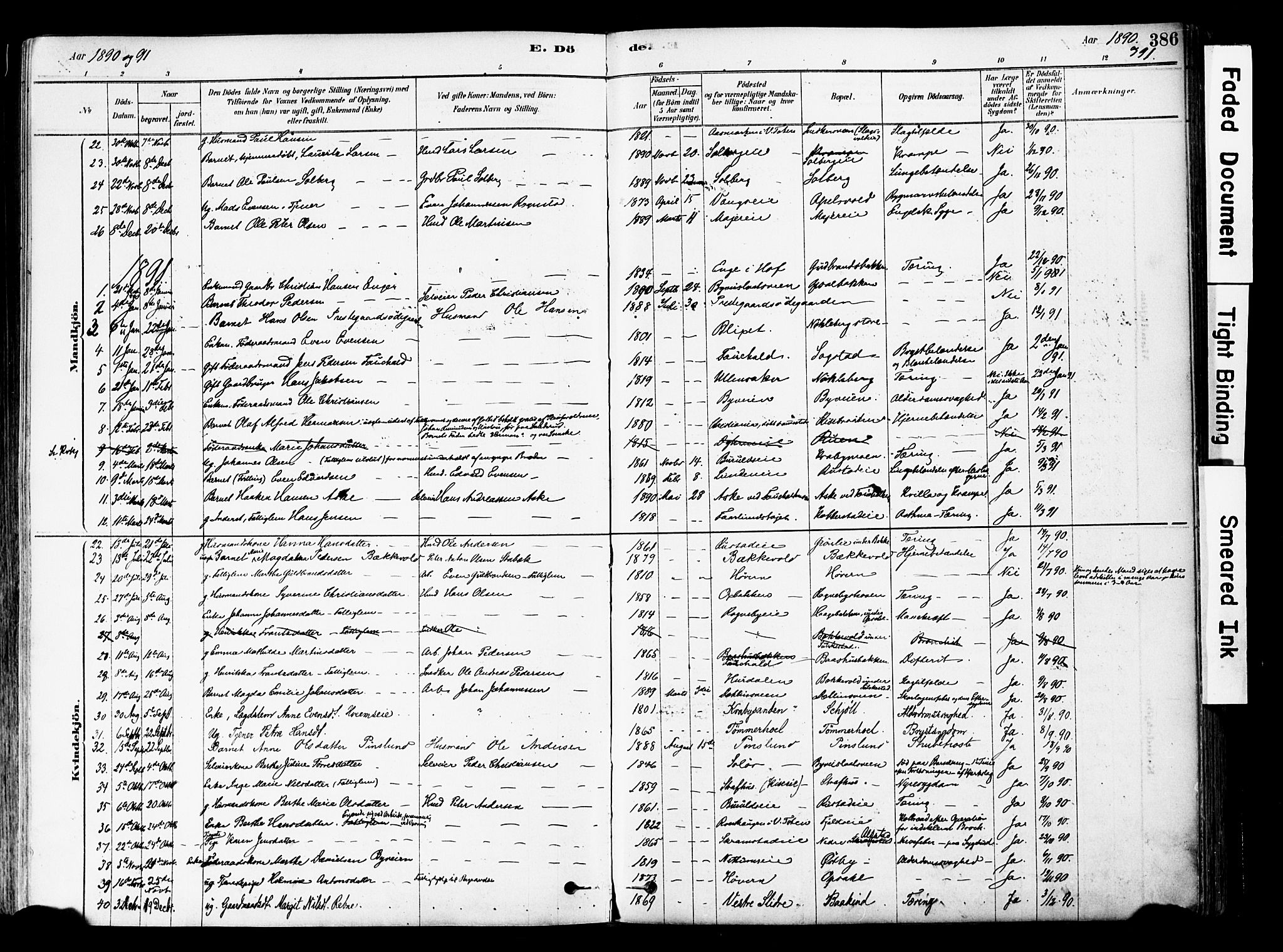 Østre Toten prestekontor, SAH/PREST-104/H/Ha/Haa/L0006: Parish register (official) no. 6 /1, 1878-1896, p. 386