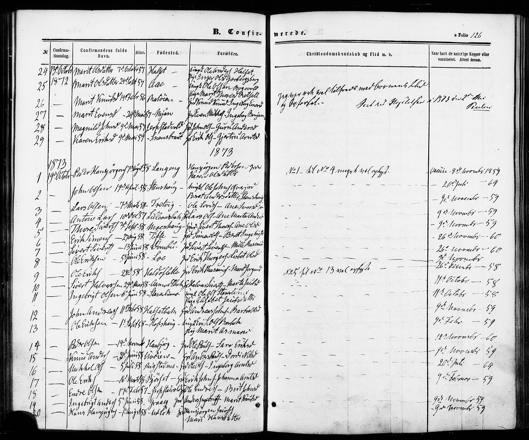 Ministerialprotokoller, klokkerbøker og fødselsregistre - Sør-Trøndelag, SAT/A-1456/672/L0856: Parish register (official) no. 672A08, 1861-1881, p. 126