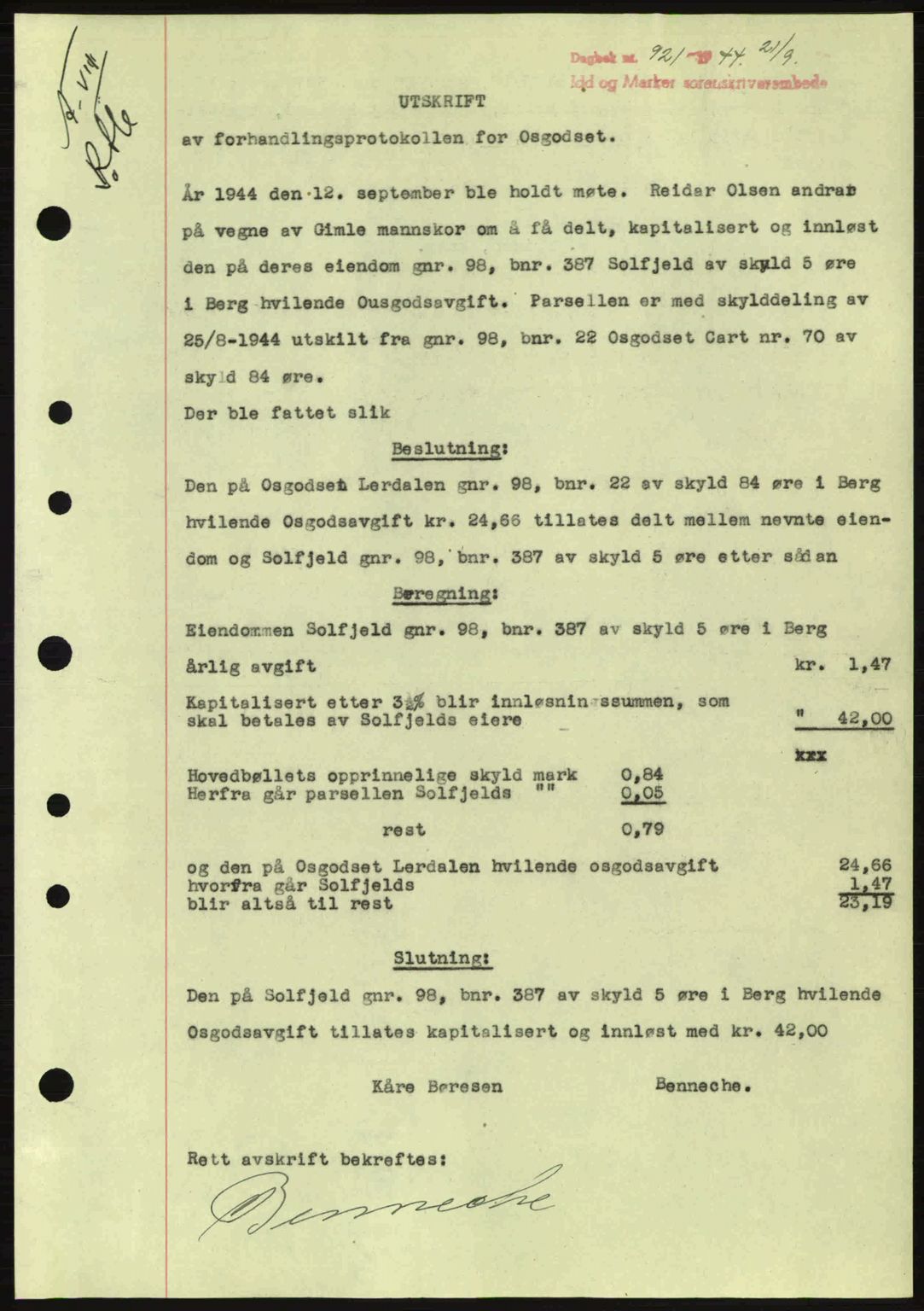 Idd og Marker sorenskriveri, AV/SAO-A-10283/G/Gb/Gbb/L0007: Mortgage book no. A7, 1944-1945, Diary no: : 921/1944