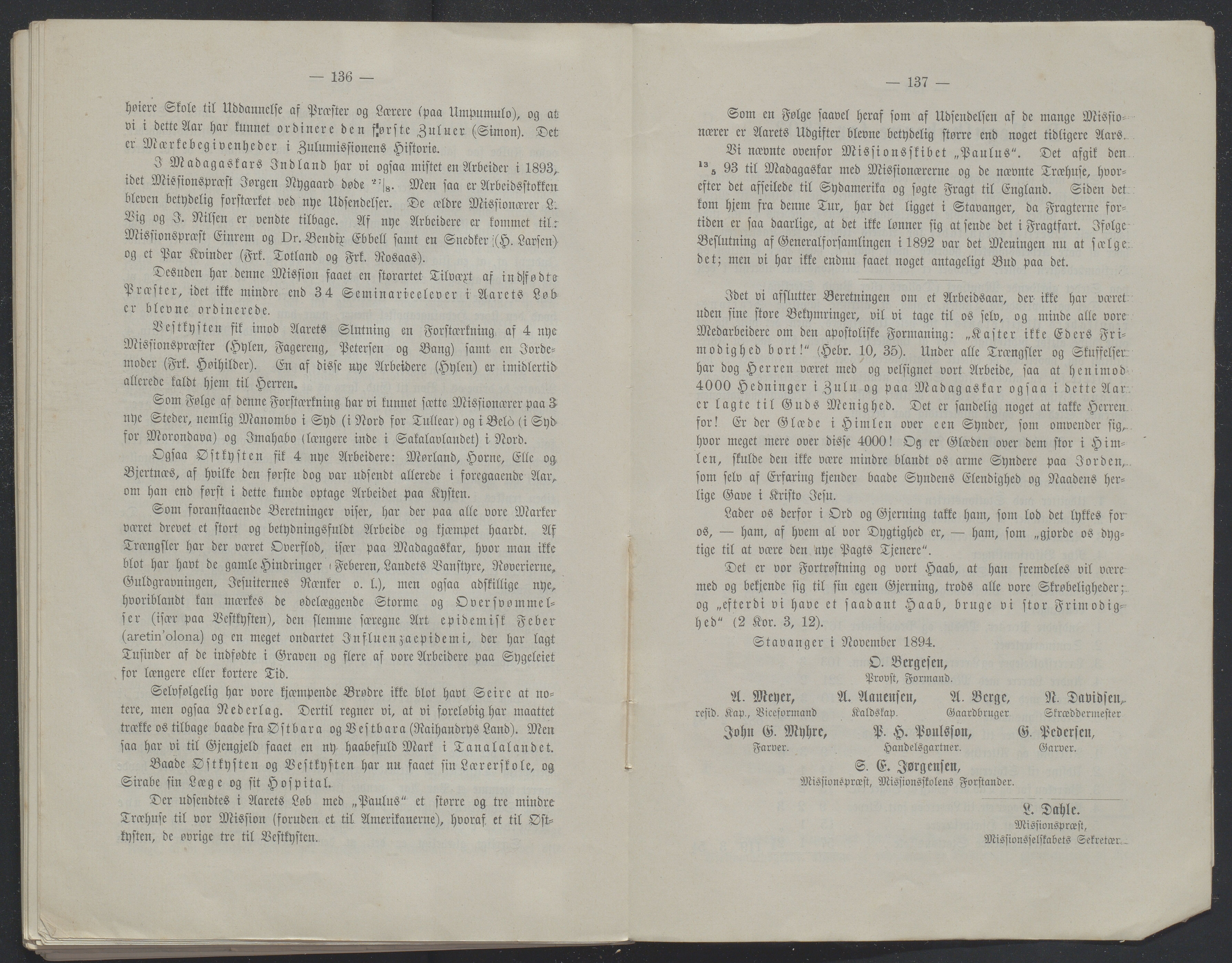 Det Norske Misjonsselskap - hovedadministrasjonen, VID/MA-A-1045/D/Db/Dba/L0339/0005: Beretninger, Bøker, Skrifter o.l   / Årsberetninger. Heftet. 52. , 1894, p. 136-137