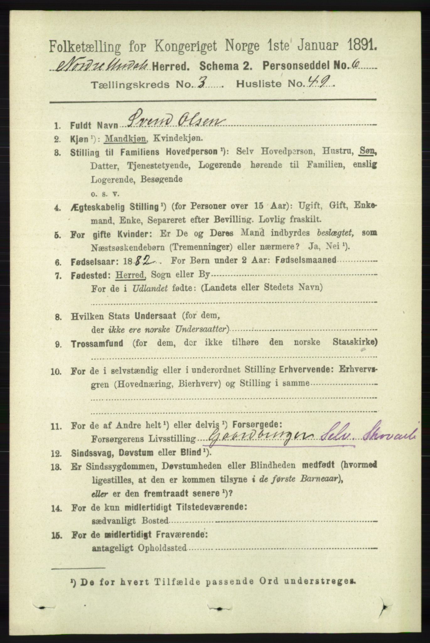 RA, 1891 census for 1028 Nord-Audnedal, 1891, p. 987