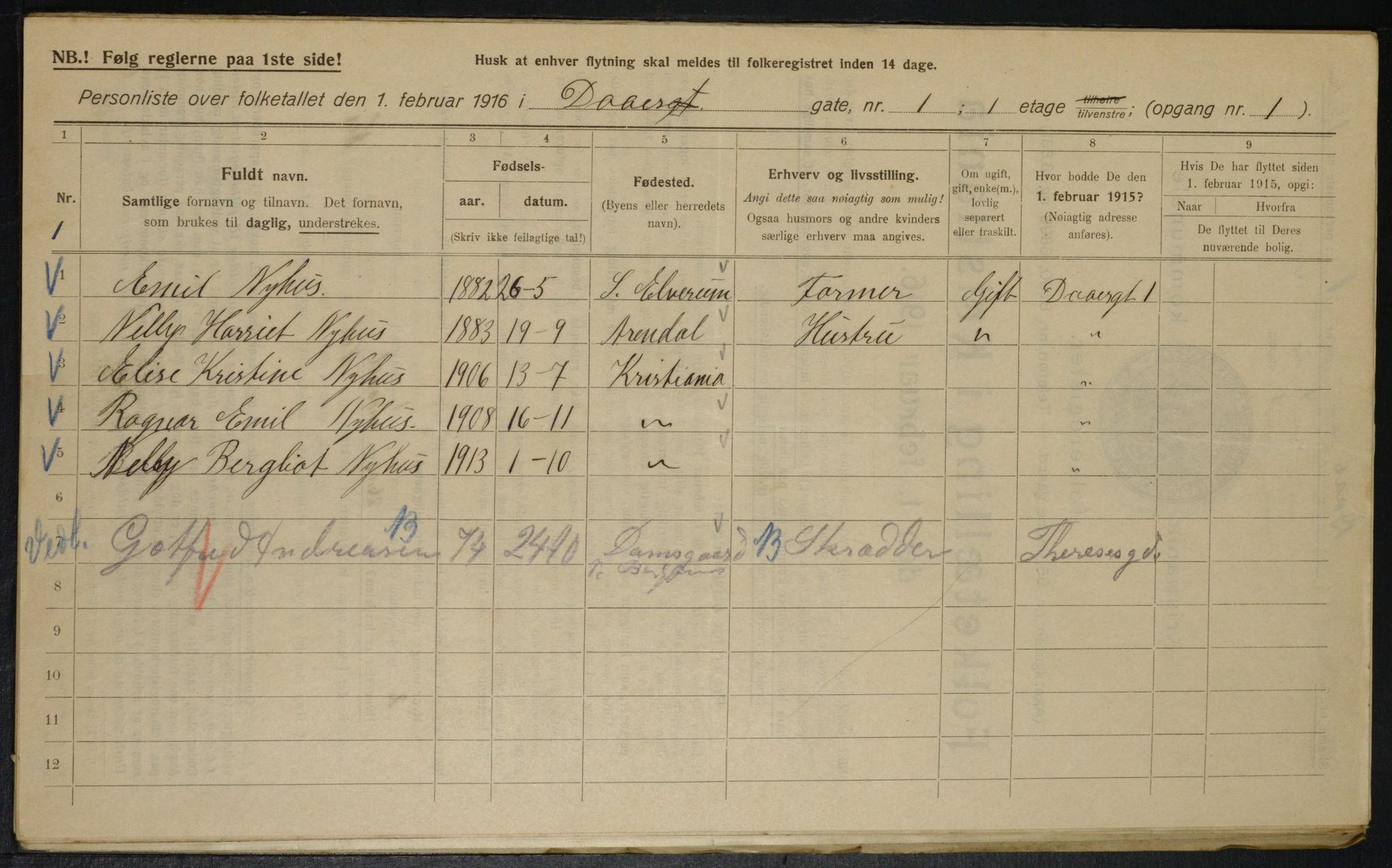 OBA, Municipal Census 1916 for Kristiania, 1916, p. 18018