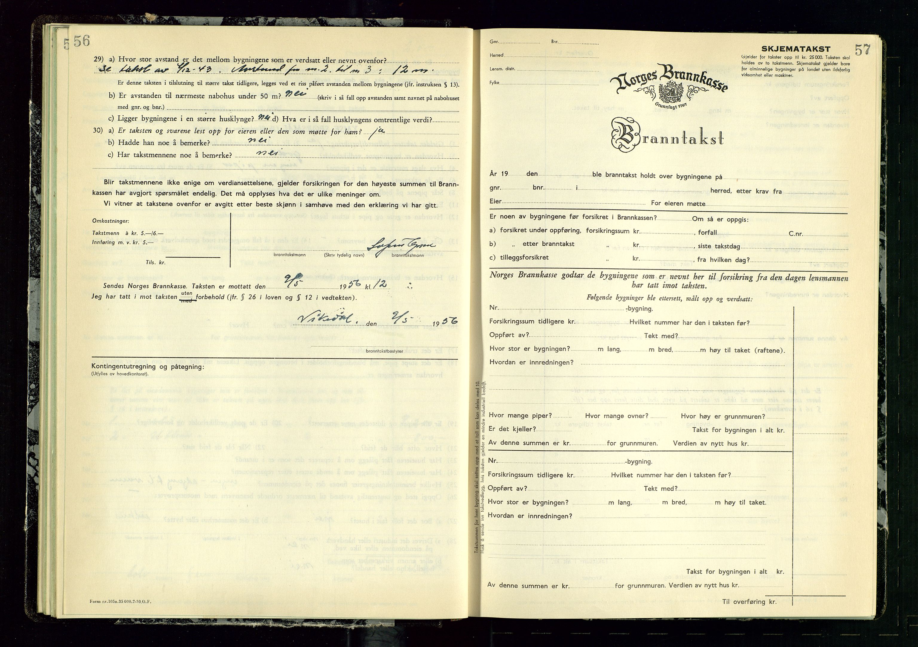 Vikedal lensmannskontor, AV/SAST-A-100179/Gob/L0006: Branntakstprotokoll, 1952-1956, p. 56-57