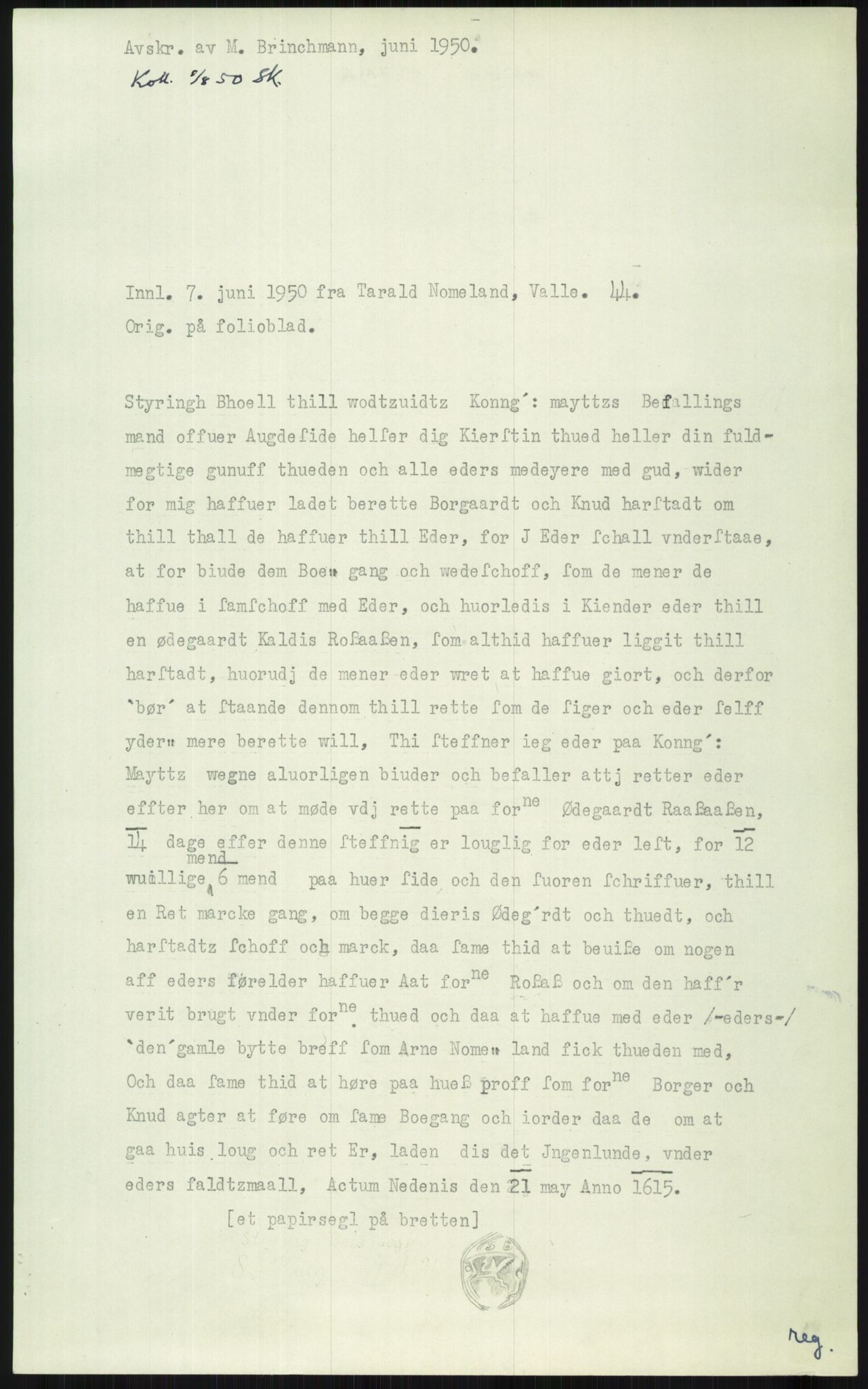 Samlinger til kildeutgivelse, Diplomavskriftsamlingen, AV/RA-EA-4053/H/Ha, p. 2888