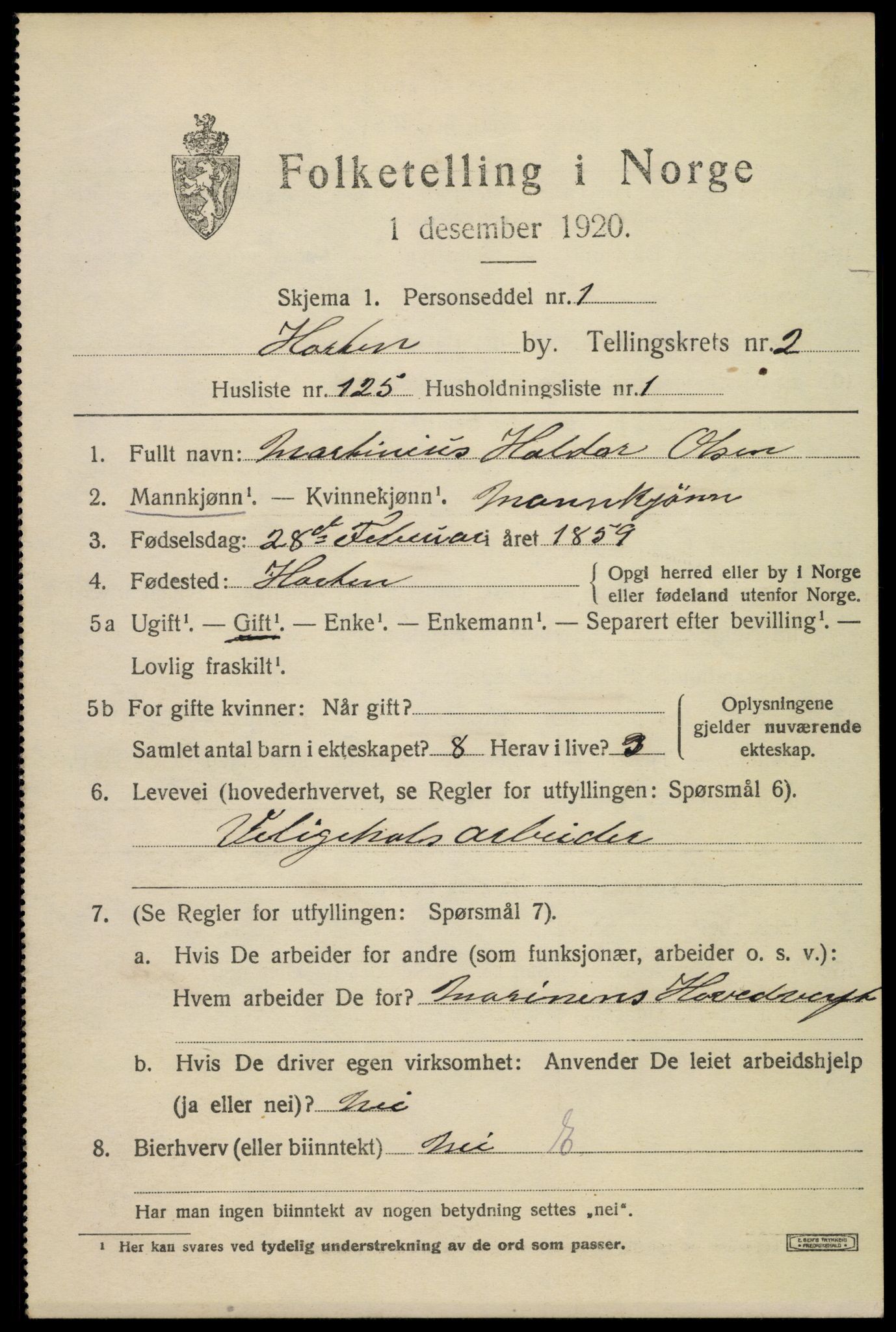 SAKO, 1920 census for Horten, 1920, p. 12085