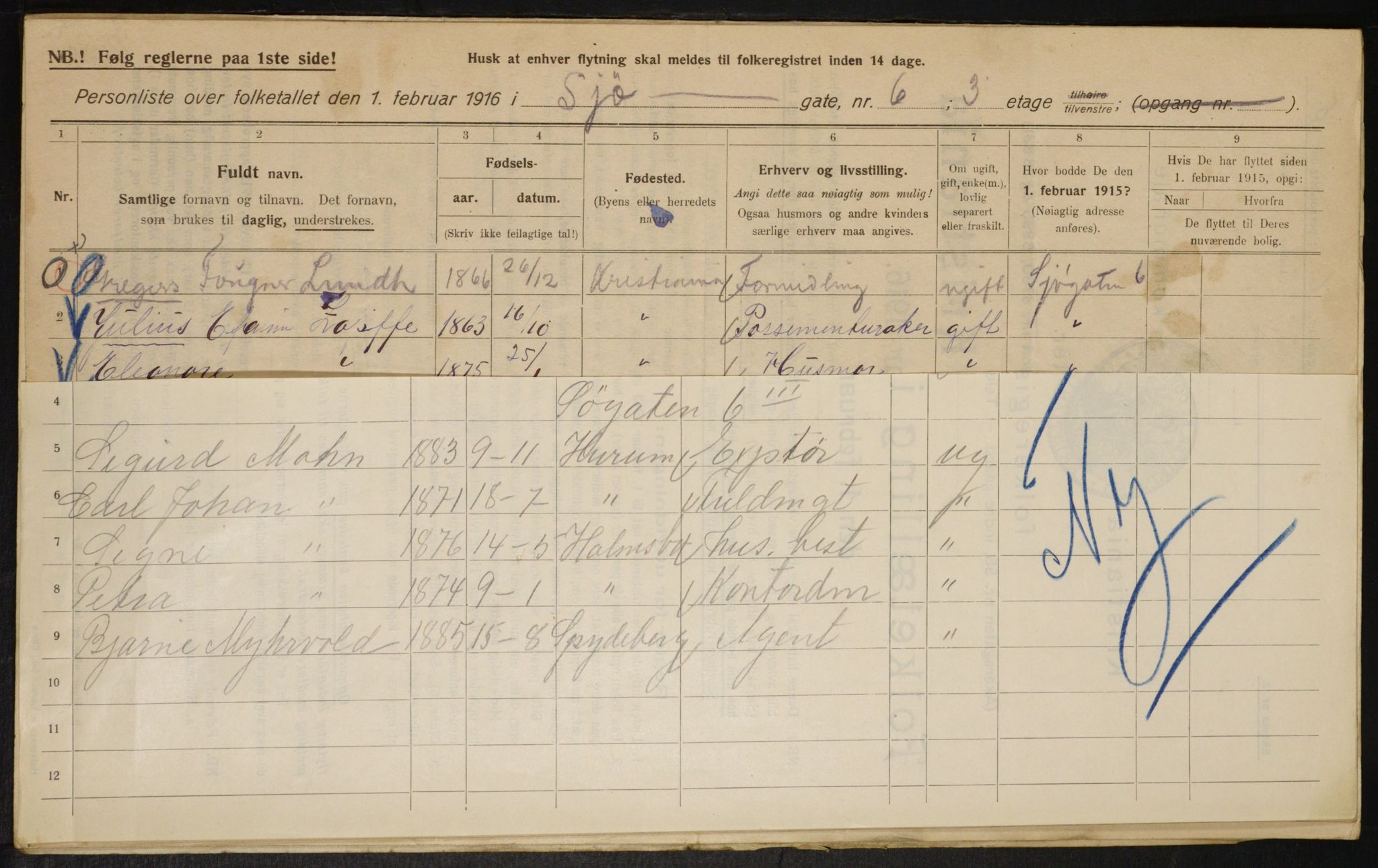 OBA, Municipal Census 1916 for Kristiania, 1916, p. 97576