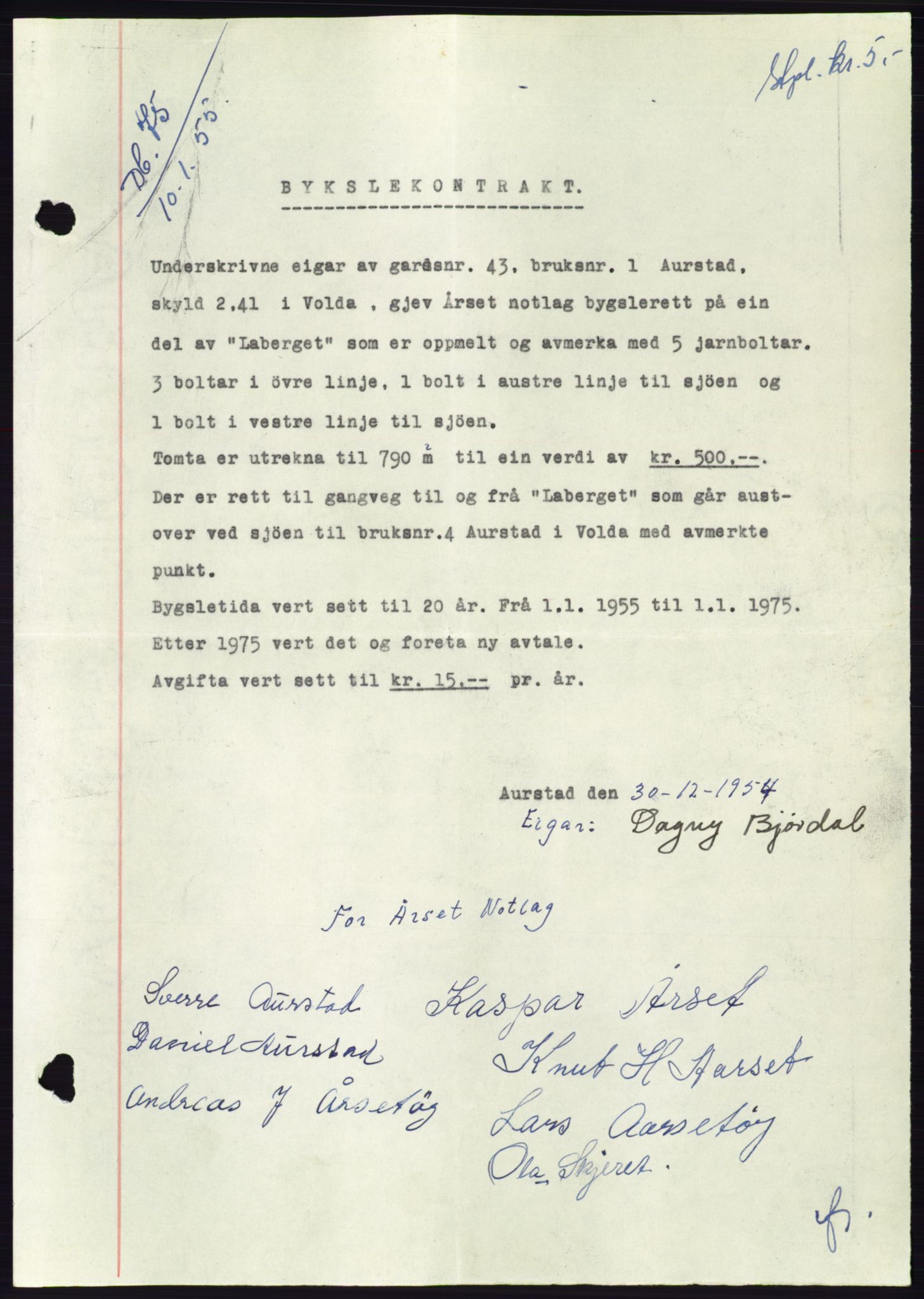 Søre Sunnmøre sorenskriveri, AV/SAT-A-4122/1/2/2C/L0100: Mortgage book no. 26A, 1954-1955, Diary no: : 75/1955