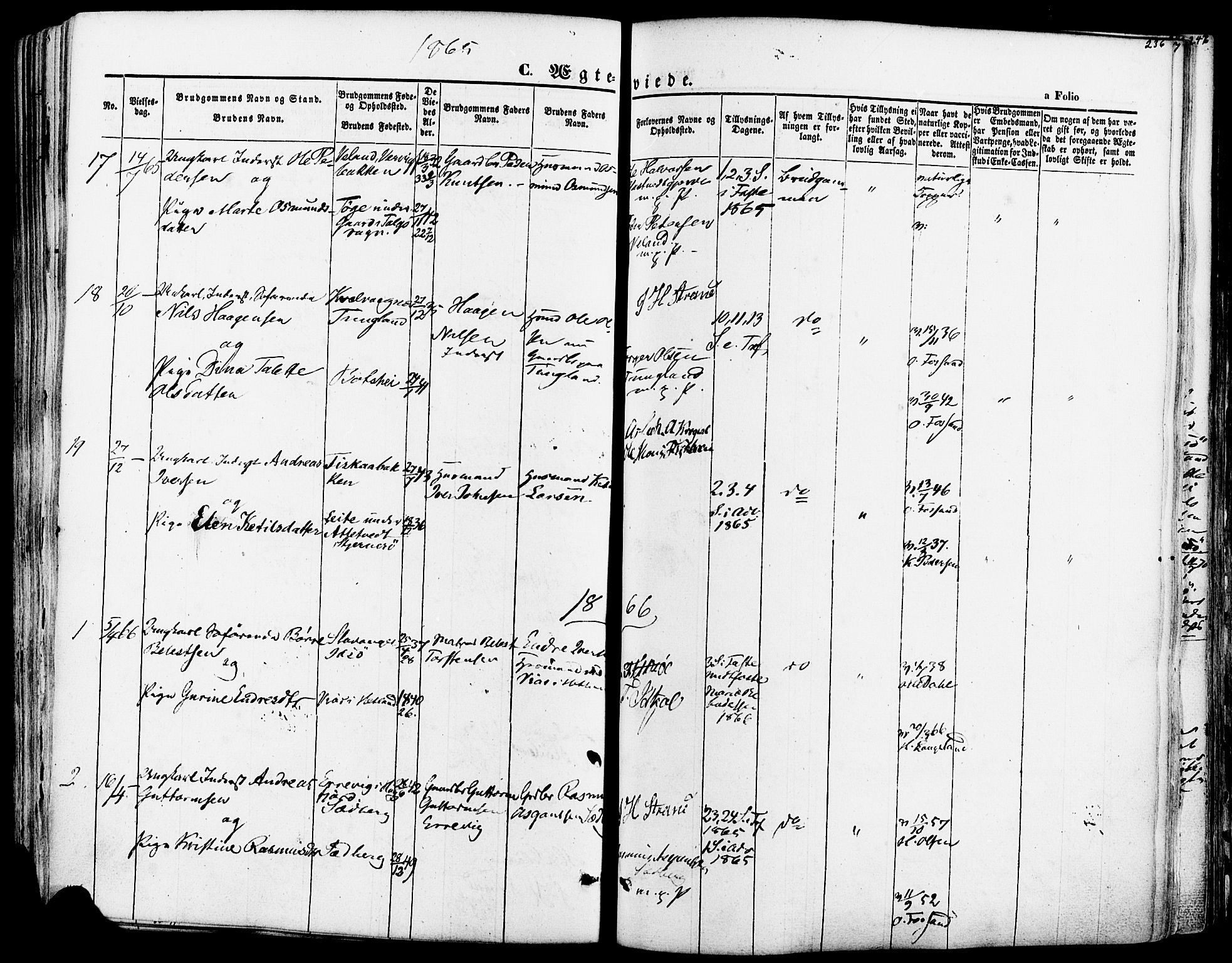 Strand sokneprestkontor, SAST/A-101828/H/Ha/Haa/L0007: Parish register (official) no. A 7, 1855-1881, p. 236