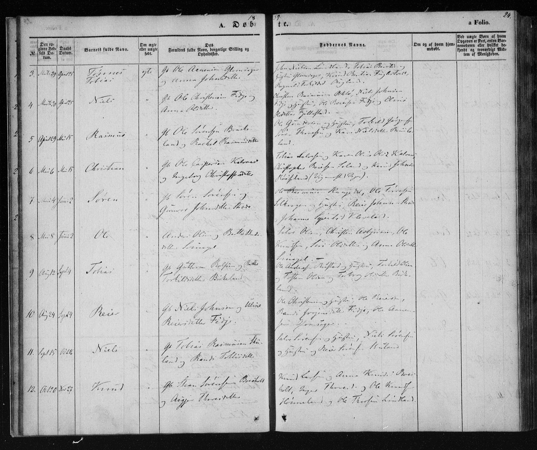 Holum sokneprestkontor, AV/SAK-1111-0022/F/Fa/Fab/L0005: Parish register (official) no. A 5, 1847-1874, p. 24