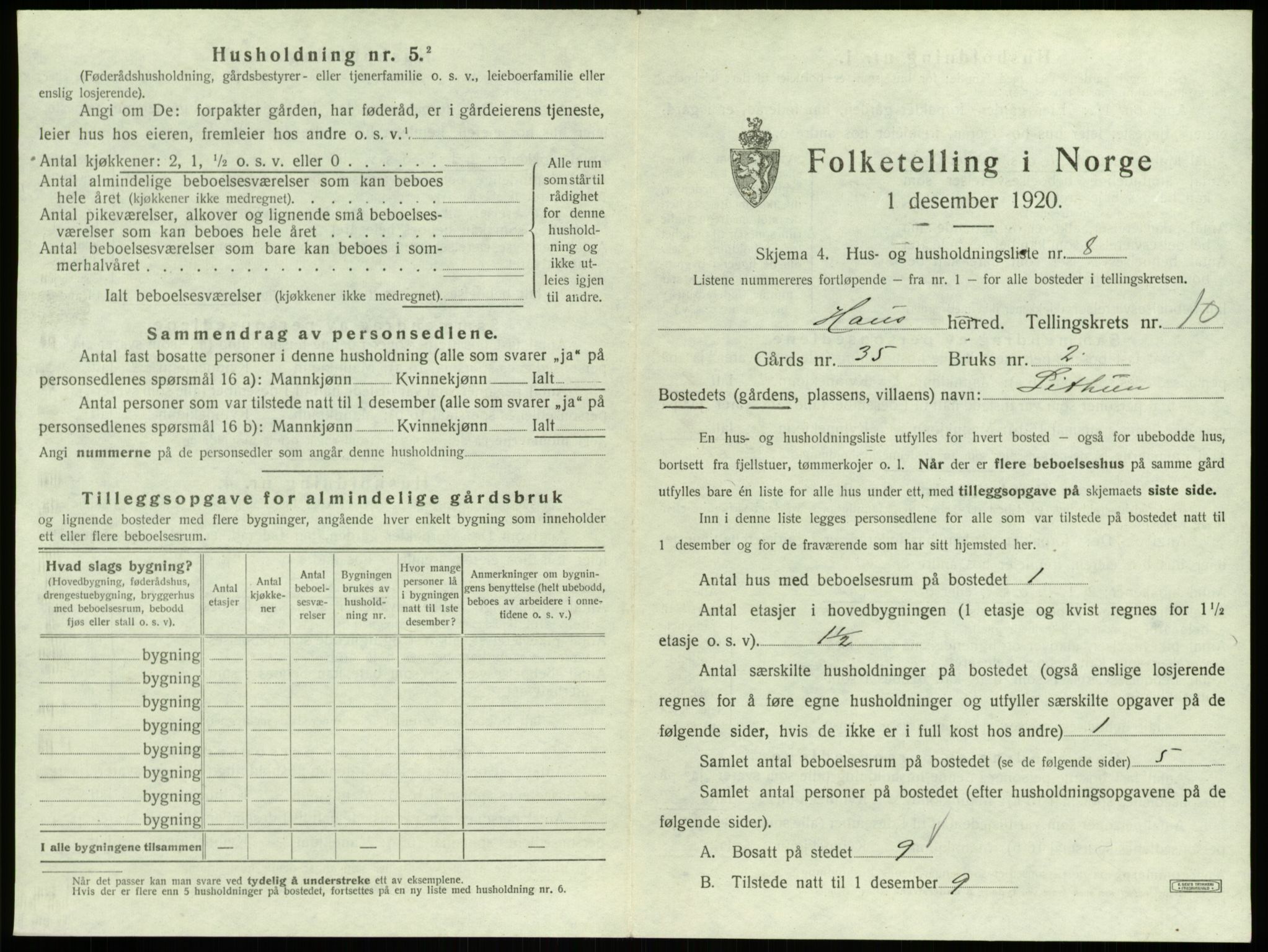 SAB, 1920 census for Haus, 1920, p. 742