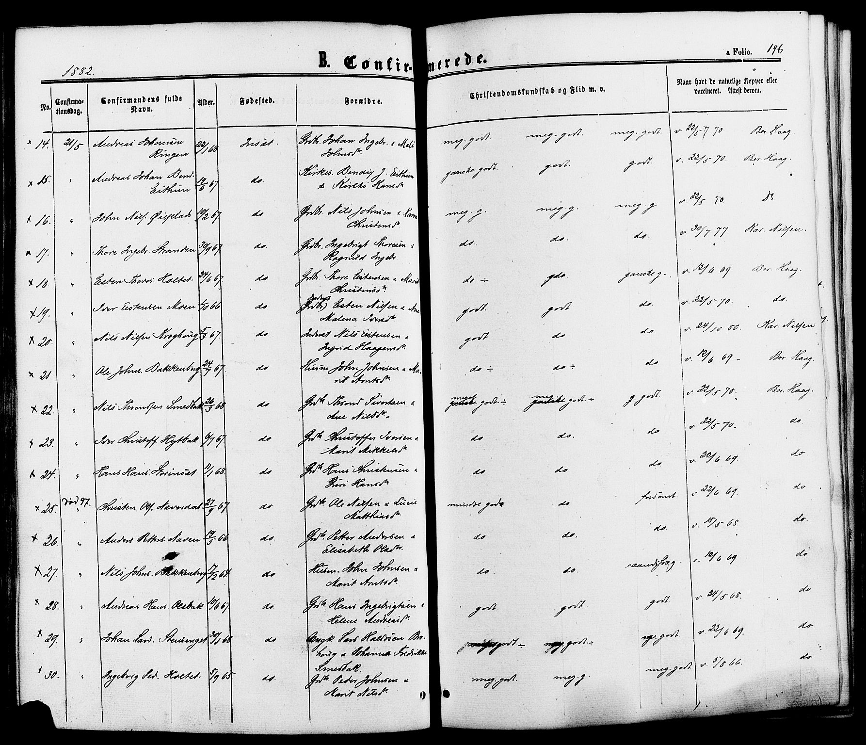 Kvikne prestekontor, AV/SAH-PREST-064/H/Ha/Haa/L0006: Parish register (official) no. 6, 1863-1886, p. 196