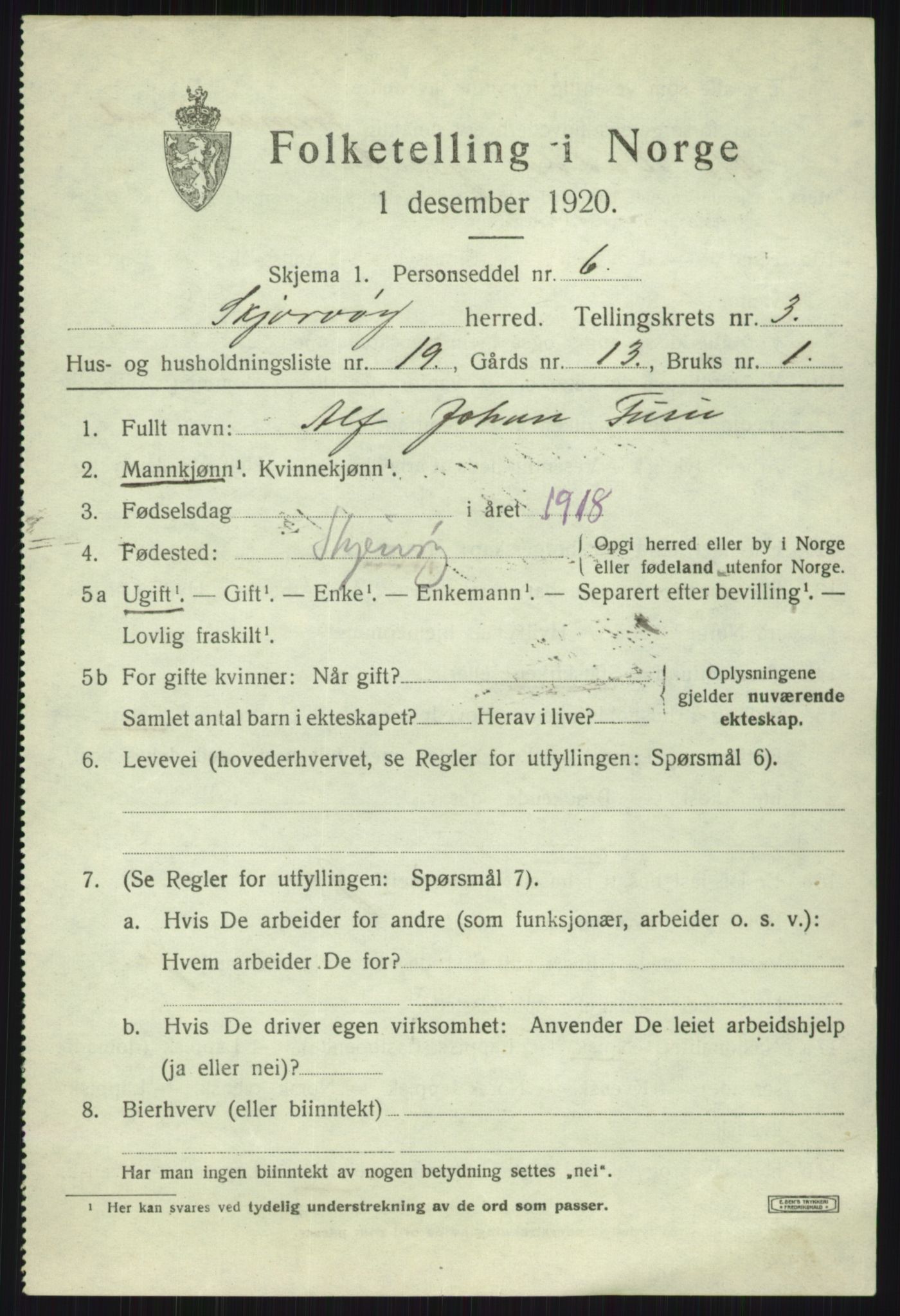 SATØ, 1920 census for Skjervøy, 1920, p. 2421