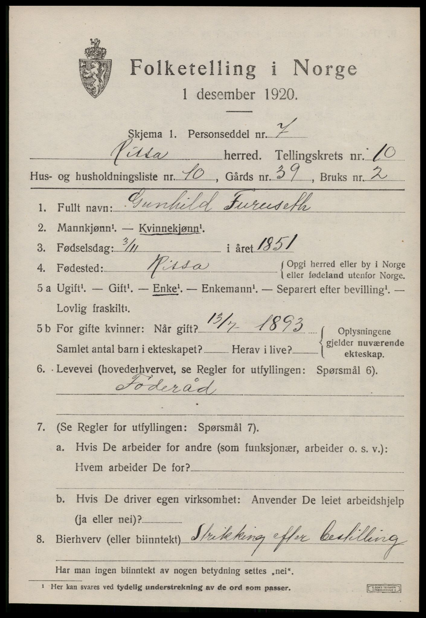 SAT, 1920 census for Rissa, 1920, p. 6693