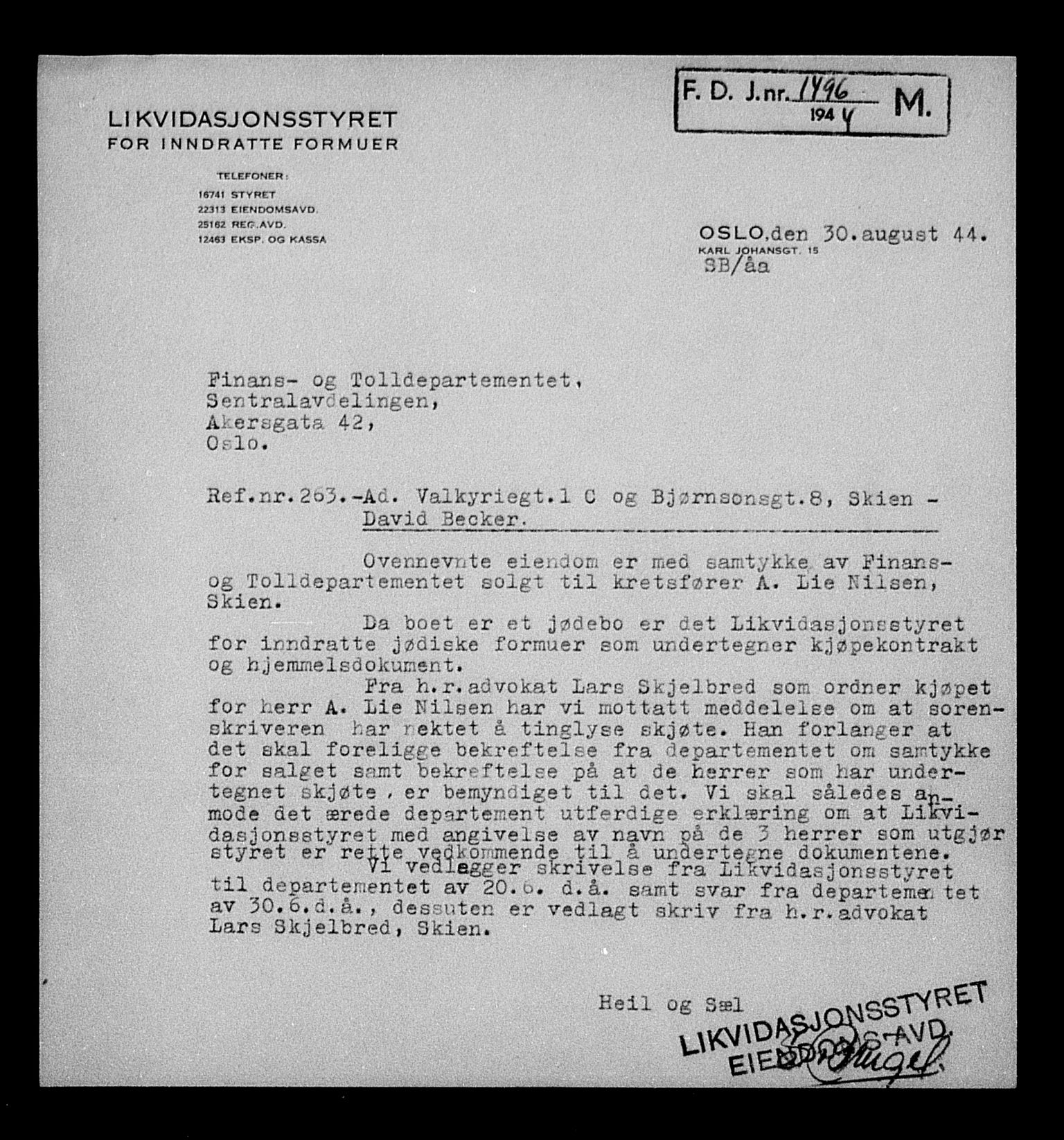 Justisdepartementet, Tilbakeføringskontoret for inndratte formuer, AV/RA-S-1564/H/Hc/Hcd/L0989: --, 1945-1947, p. 529