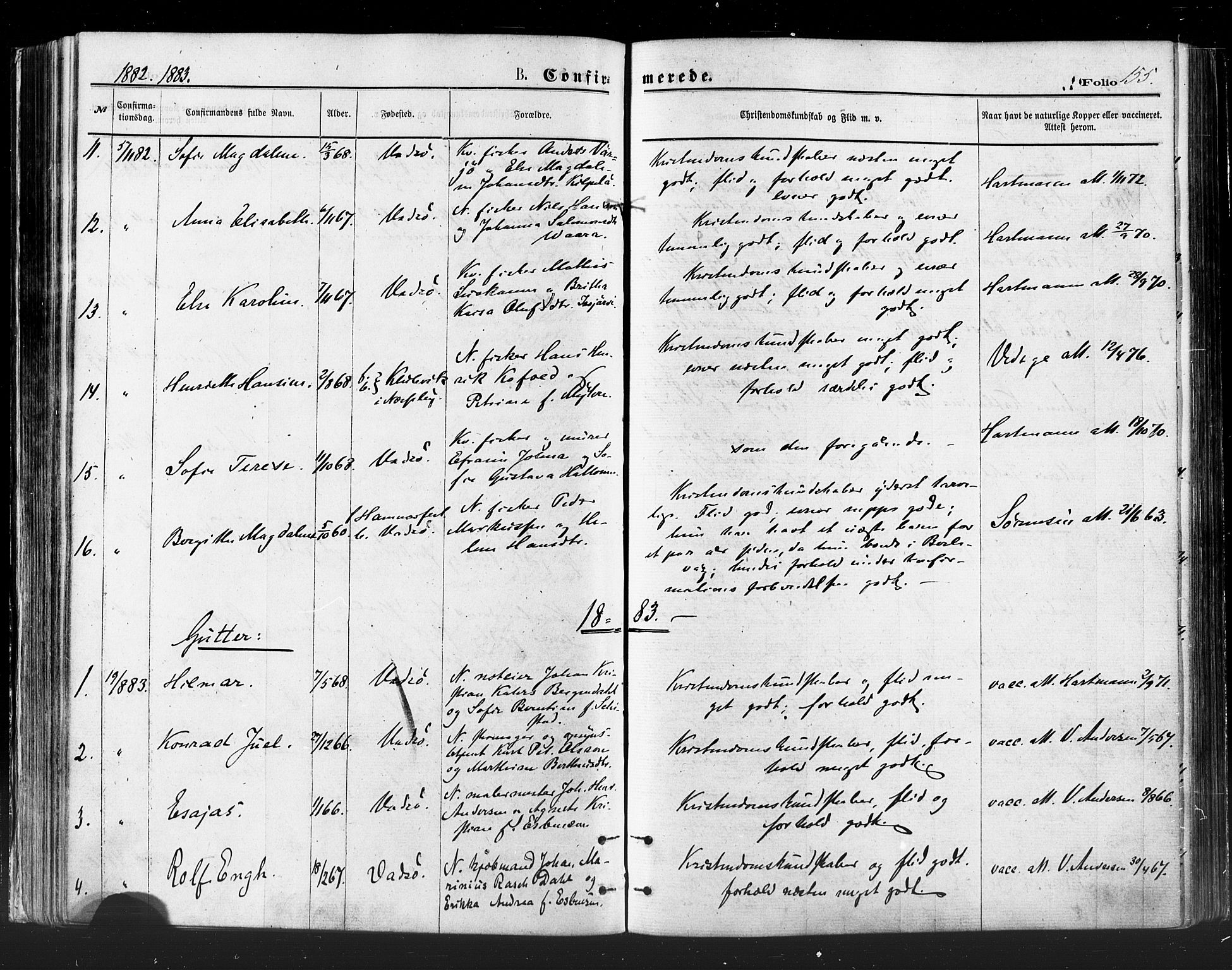 Vadsø sokneprestkontor, SATØ/S-1325/H/Ha/L0005kirke: Parish register (official) no. 5, 1873-1884, p. 155