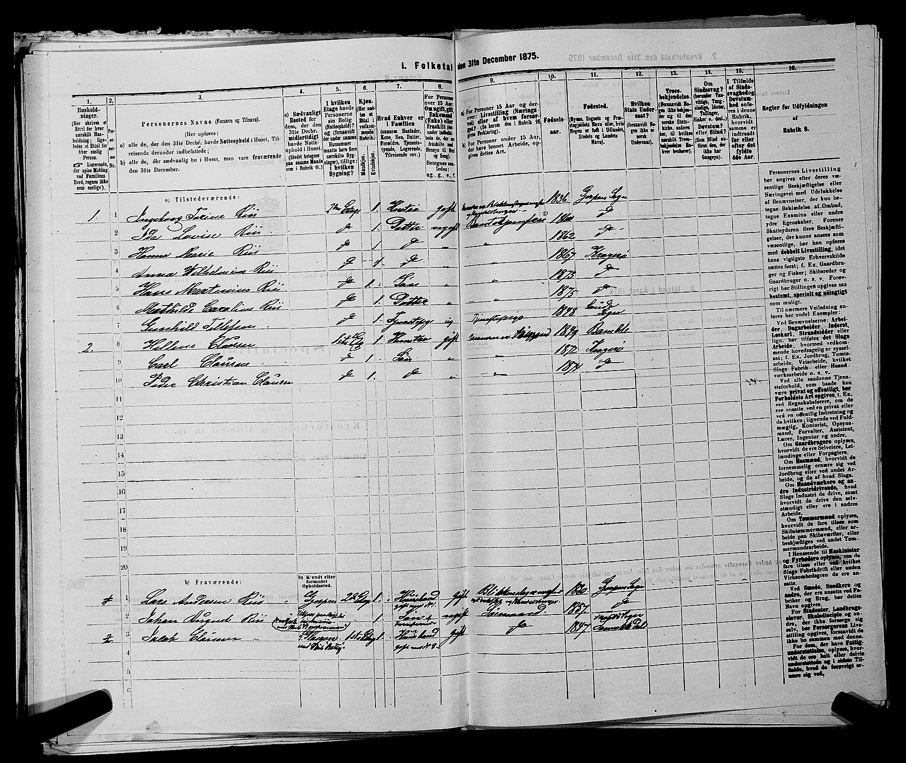 SAKO, 1875 census for 0801P Kragerø, 1875, p. 268