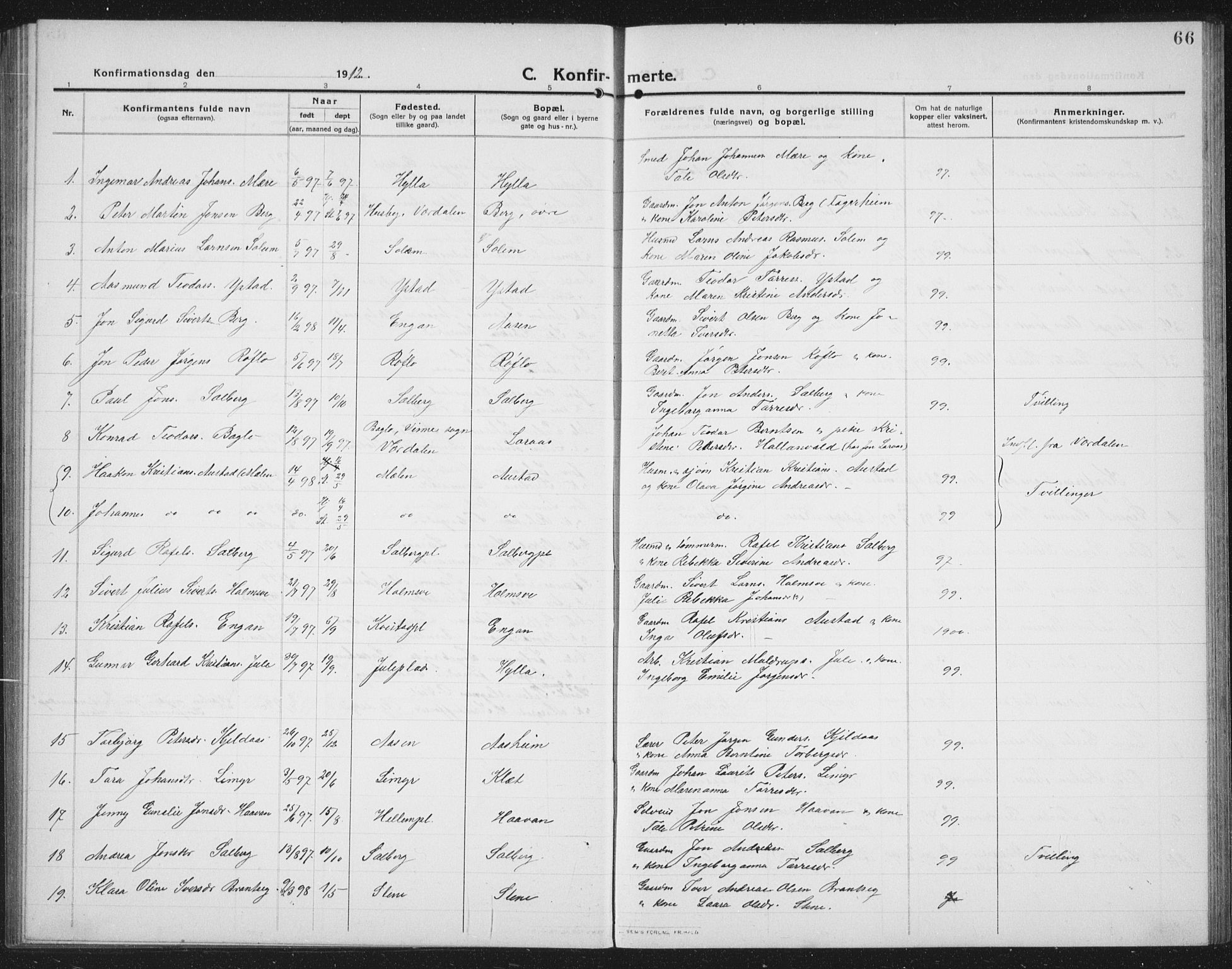 Ministerialprotokoller, klokkerbøker og fødselsregistre - Nord-Trøndelag, SAT/A-1458/731/L0312: Parish register (copy) no. 731C03, 1911-1935, p. 66